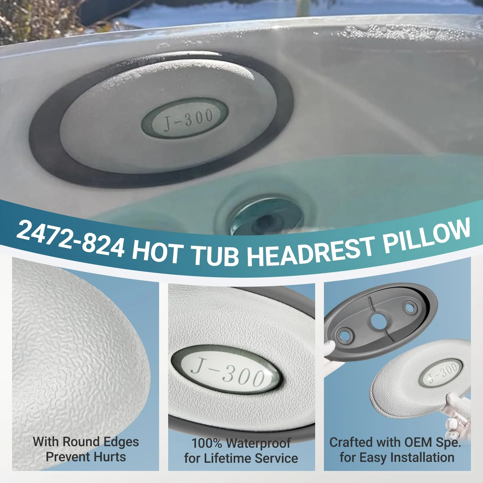 4 Pack 2472-824 Spa Oval Pillow Insert and Back Mount Fit for 2004–2018 Jacuzzi J-300 Series Hot Tubs & Spas, 2455-263 Hot Tub Headrest Replacement Spa Pillows - Enhanced Support - Image 4