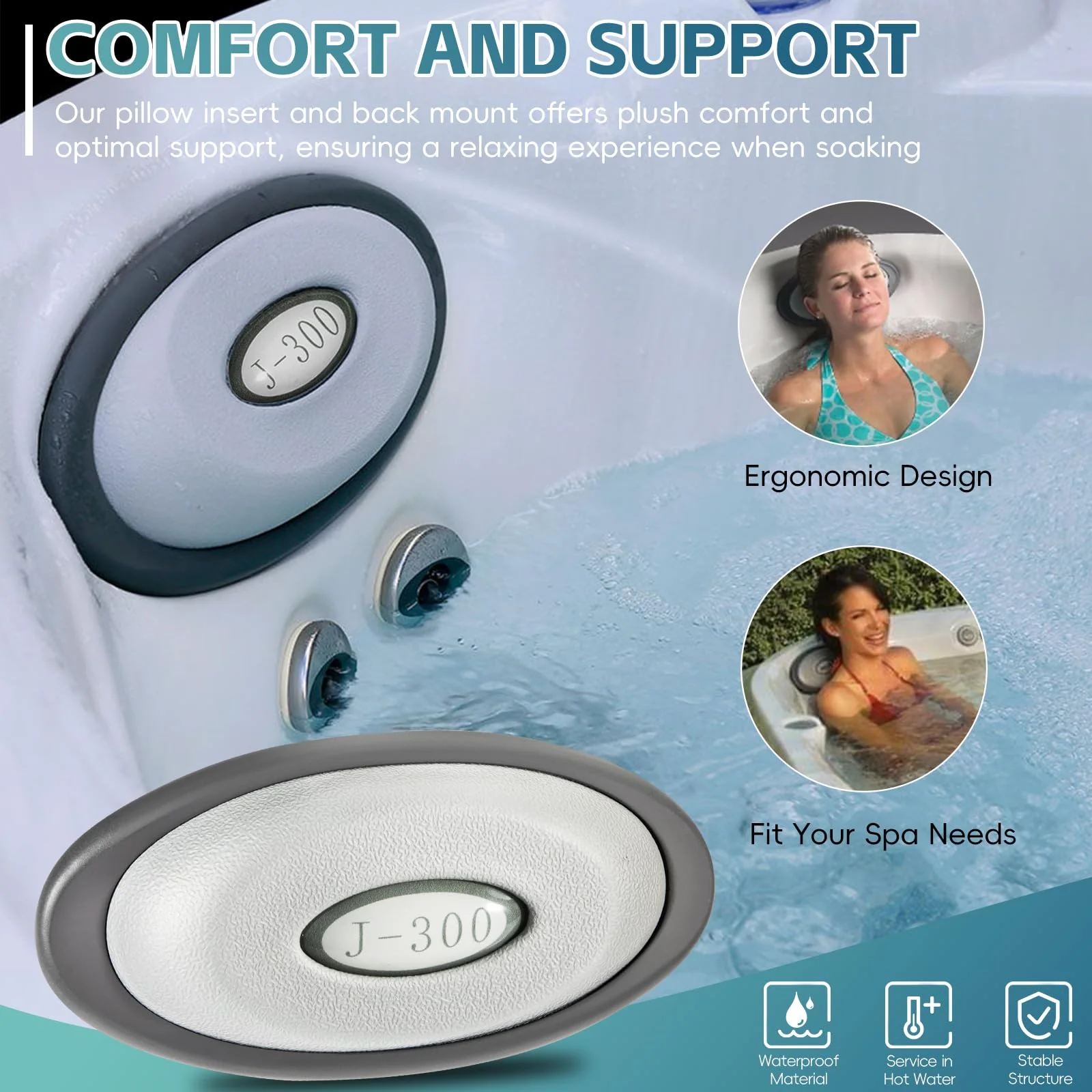 4 Pack 2472-824 Spa Oval Pillow Insert and Back Mount Fit for 2004–2018 Jacuzzi J-300 Series Hot Tubs & Spas, 2455-263 Hot Tub Headrest Replacement Spa Pillows - Enhanced Support - Image 5