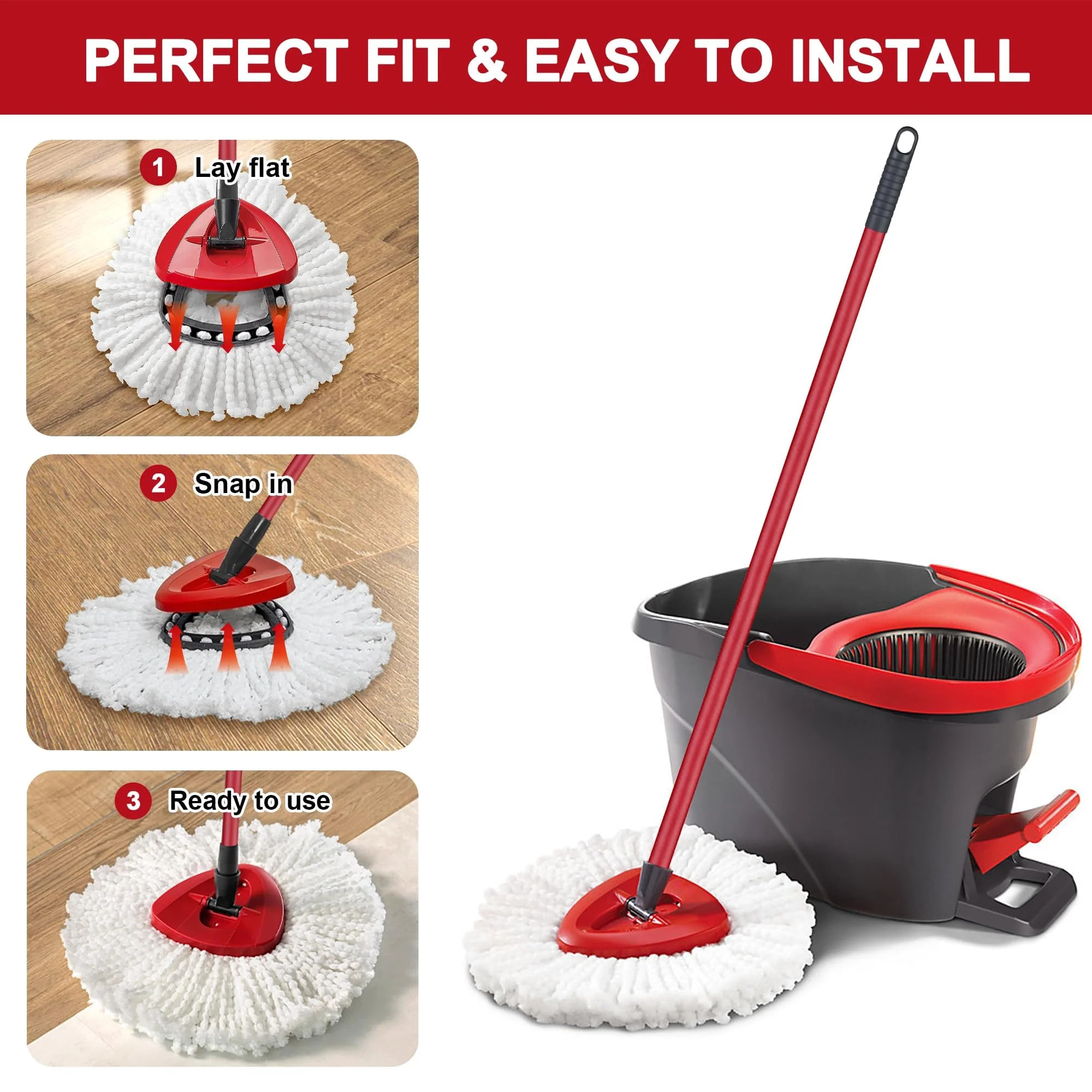 4 Pack Mop Heads Replacements for O-Ceda Easy Wrin Spin System, Microfiber Refills, Easy Cleaning Mop Repalce Head - Image 3