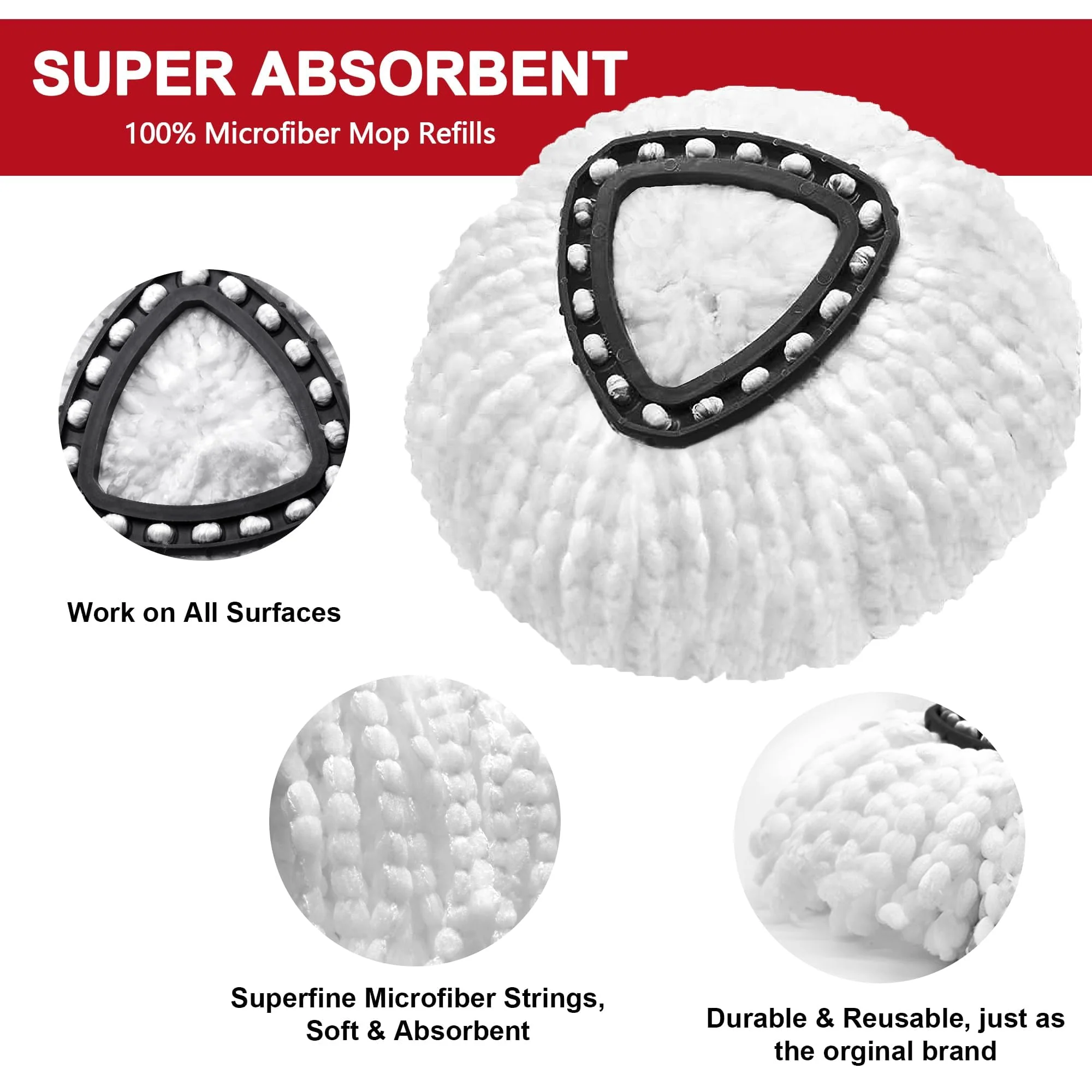 4 Pack Mop Heads Replacements for O-Ceda Easy Wrin Spin System, Microfiber Refills, Easy Cleaning Mop Repalce Head - Image 4