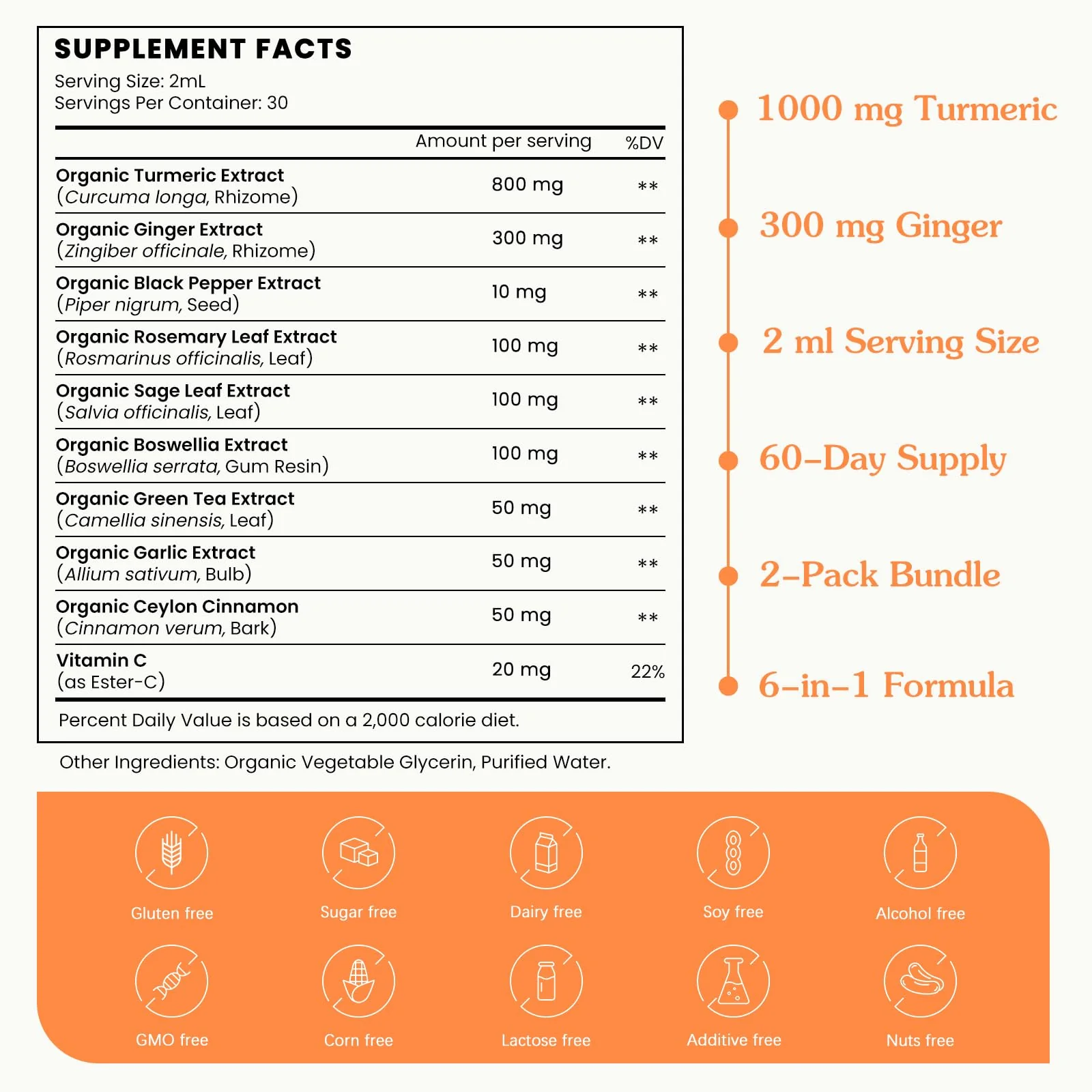 (4 Pack) Organic Turmeric Curcumin Supplement with Black Pepper and Ginger - Liquid Turmeric Extract Drops with Cinnamon, Rosemary - Mobility and Flexibility Support and Digestive Health - 1 Fl Oz - Image 6