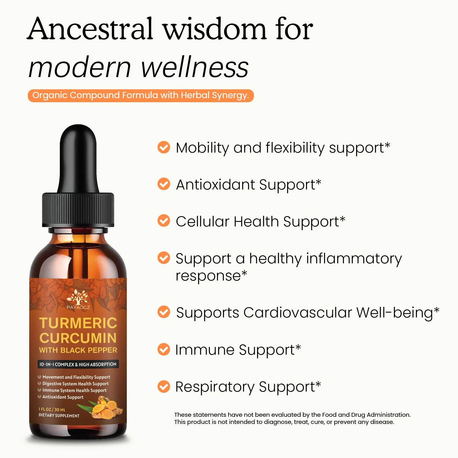 (4 Pack) Organic Turmeric Curcumin Supplement with Black Pepper and Ginger - Liquid Turmeric Extract Drops with Cinnamon, Rosemary - Mobility and Flexibility Support and Digestive Health - 1 Fl Oz - Image 8