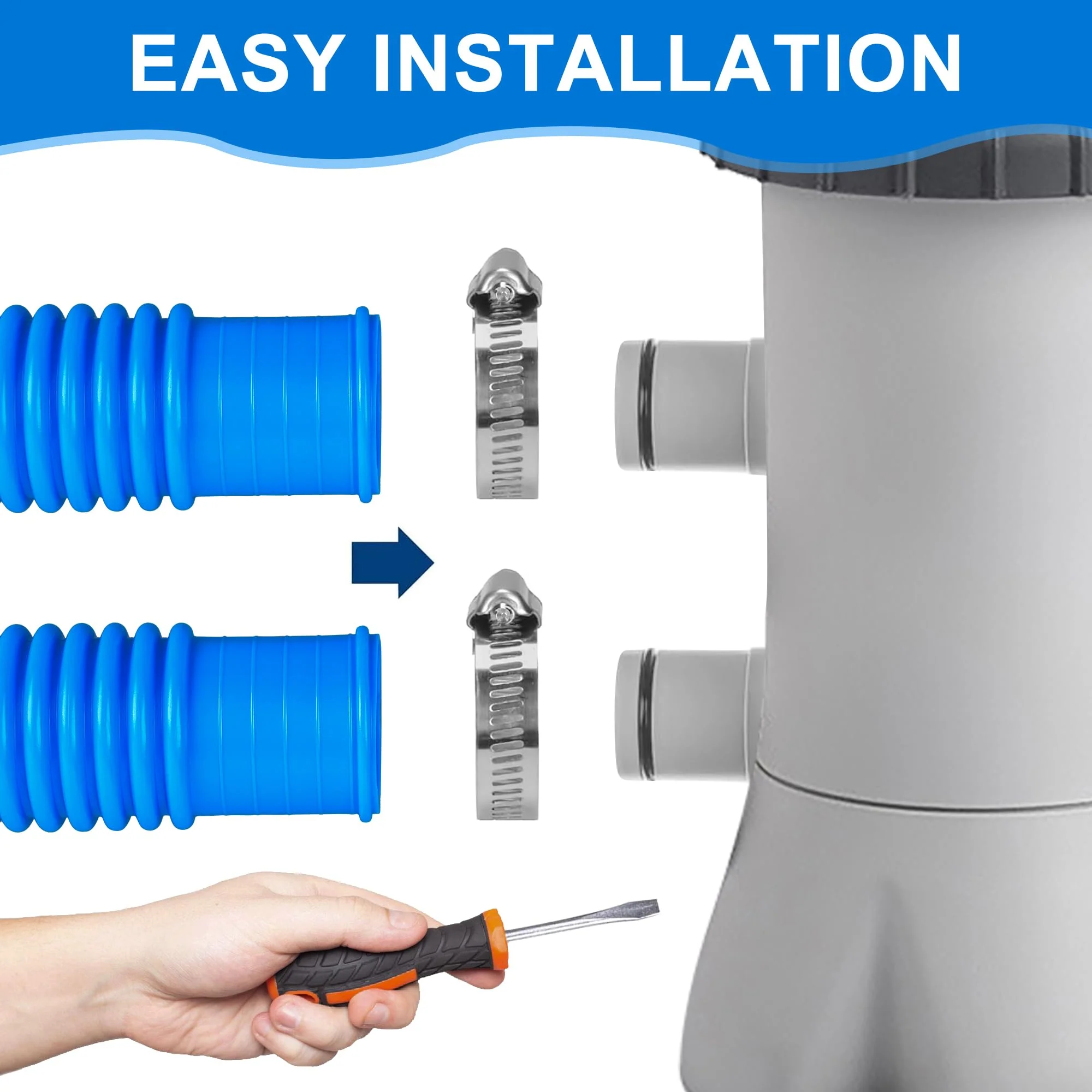 4 Pack Pool Hoses for Above Ground Pools 1.25" x 59" Replacement Pool Pumps Hose Filter Pumps Hose with 8 Metal Clamps for Swimming Pools Filter Pump - Image 4