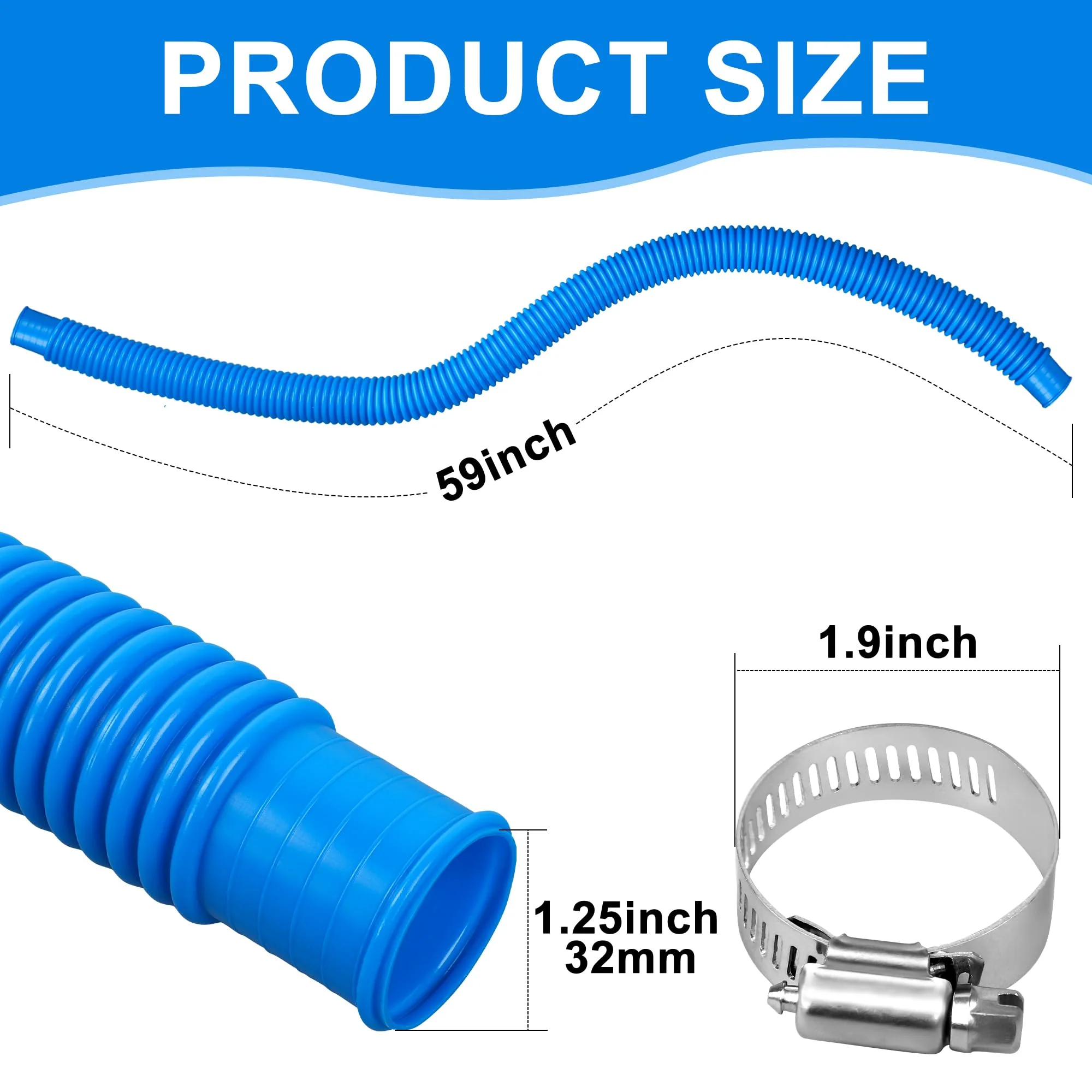 4 Pack Pool Hoses for Above Ground Pools 1.25" x 59" Replacement Pool Pumps Hose Filter Pumps Hose with 8 Metal Clamps for Swimming Pools Filter Pump - Image 7