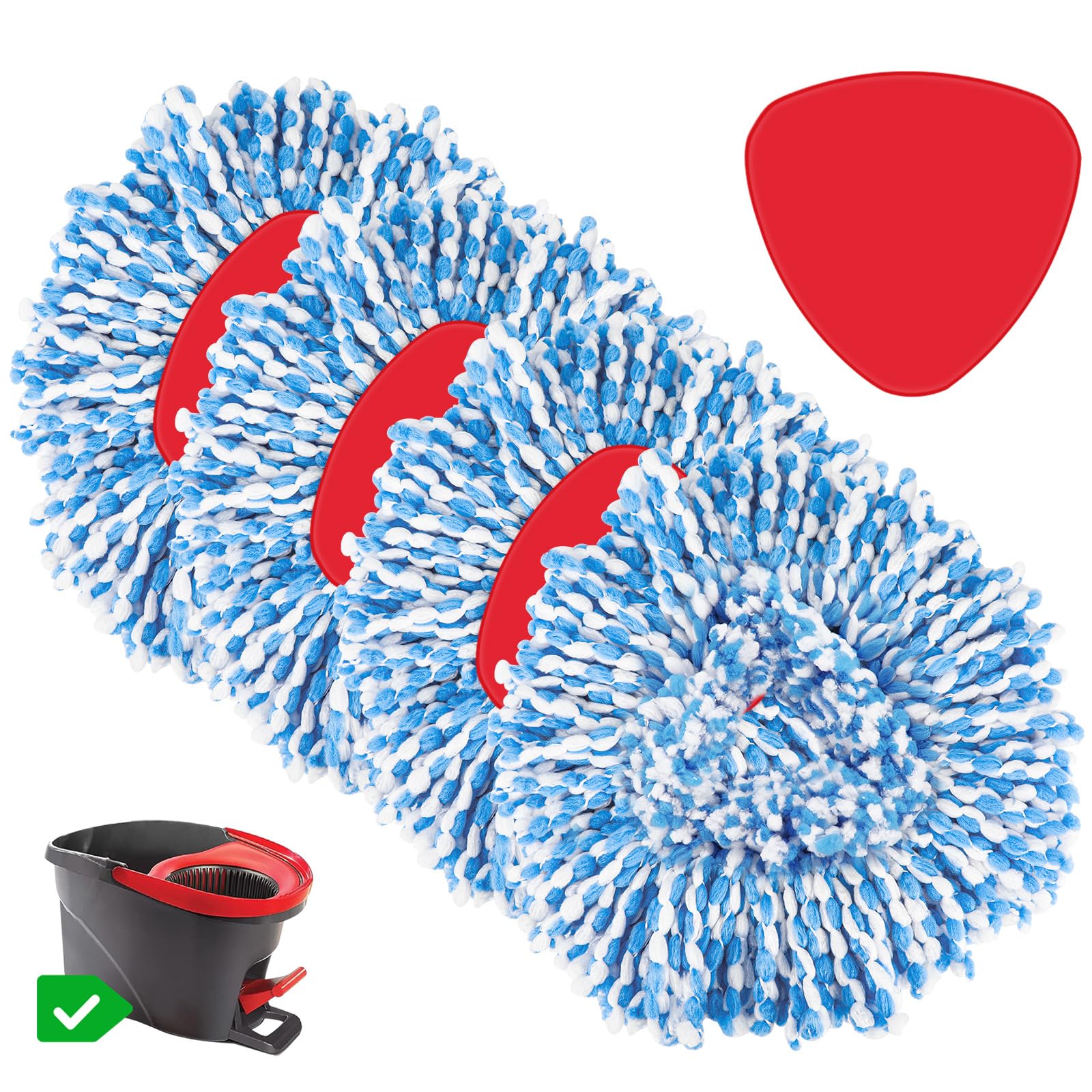 4 Pack Spin Mop Refill Replacement Head Compatible with EasyWring 1-Tank System Spinning Mop, with 1 Swivel Mop Base, 100% Microfiber Deep Cleaning Machine Washable - Blue