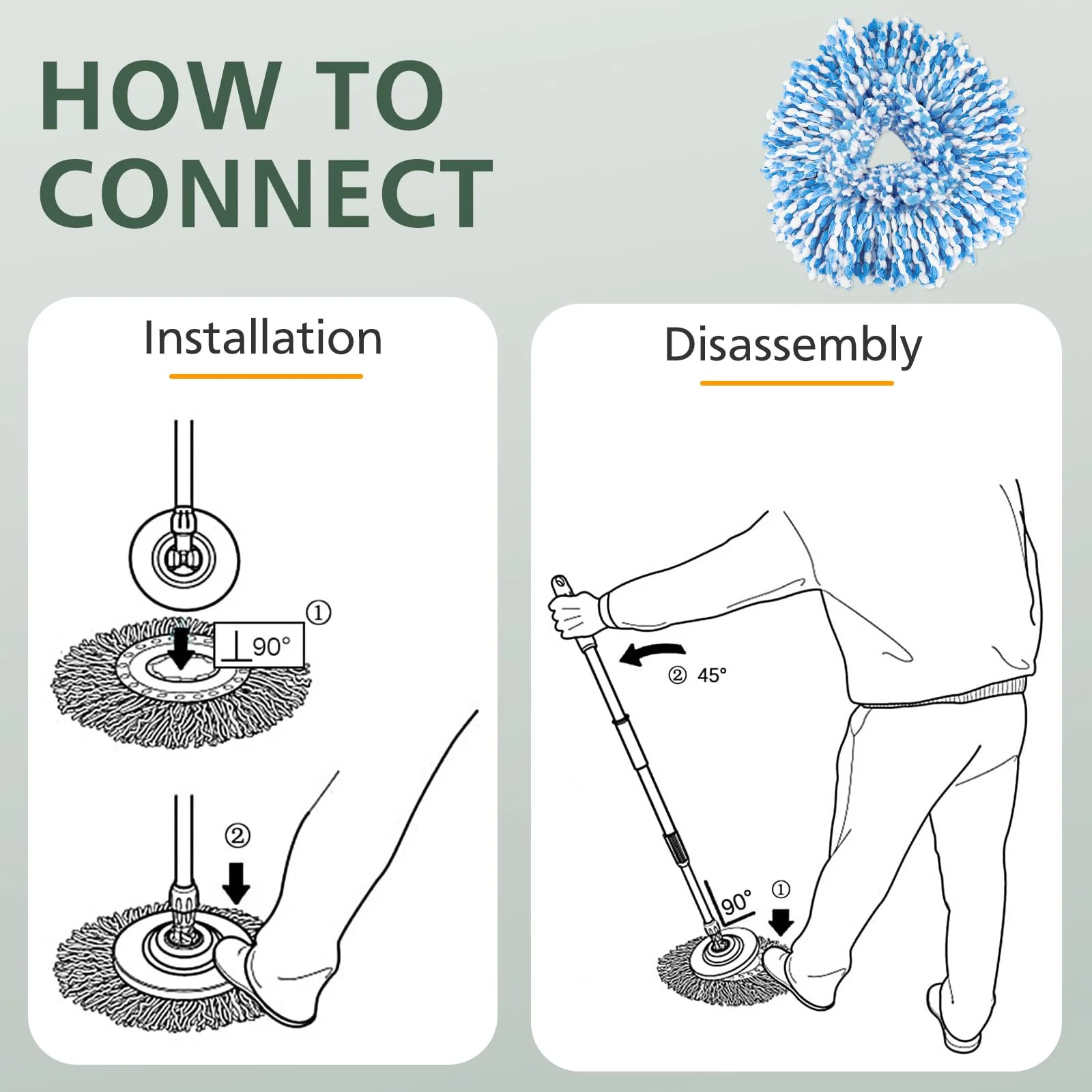 4 Pack Spin Mop Refill Replacement Head Compatible with EasyWring 1-Tank System Spinning Mop, with 1 Swivel Mop Base, 100% Microfiber Deep Cleaning Machine Washable - Blue - Image 3