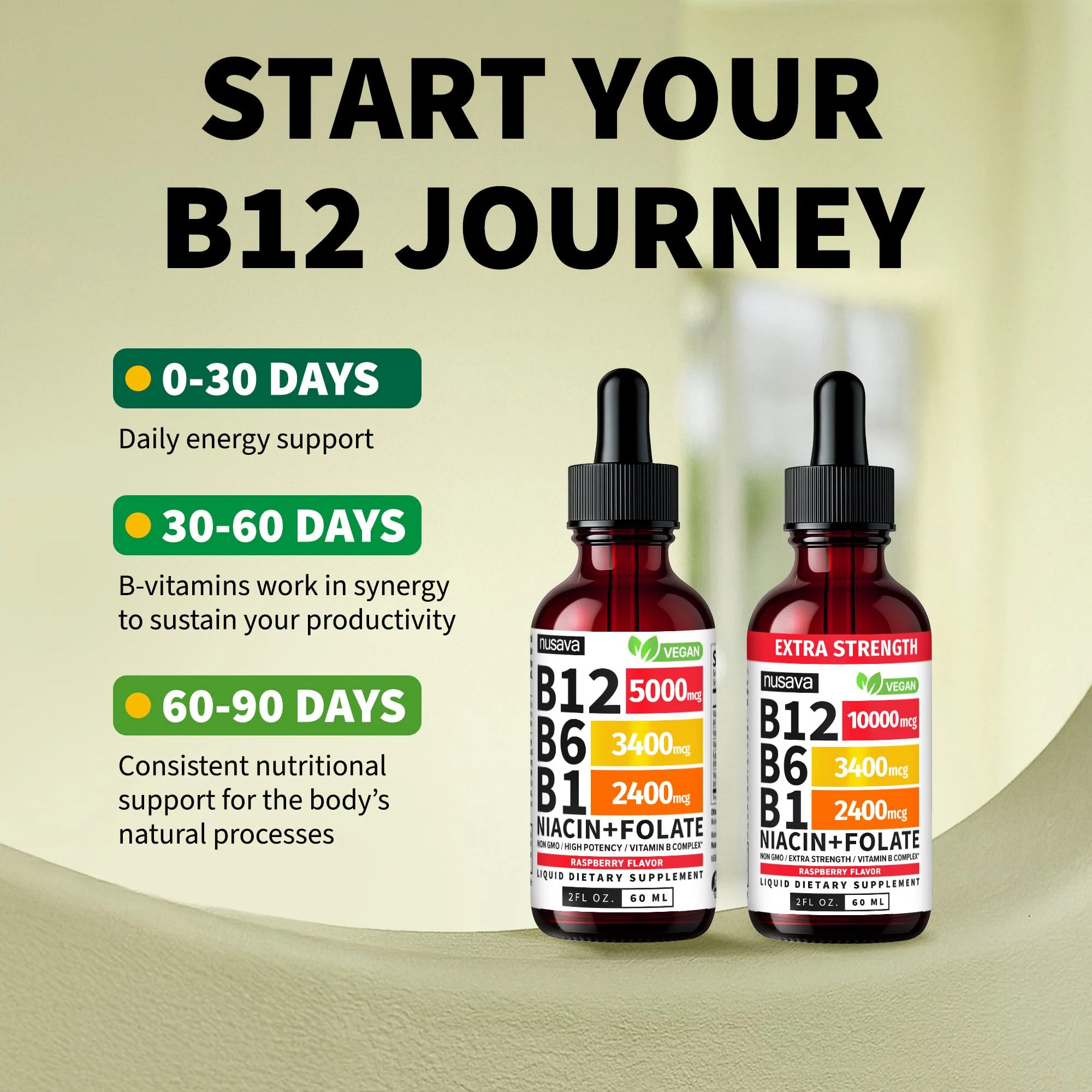 (4 Pack) Vitamin B12 and B6 Liquid Drops, B12 Sublingual Vitamin B Complex - B 12 Vitamin 5000mcg - B12 Methylcobalamin for Energy, Brain, and Heart Support with 27,200 mcg, Raspberry, 80 Servings - Image 4