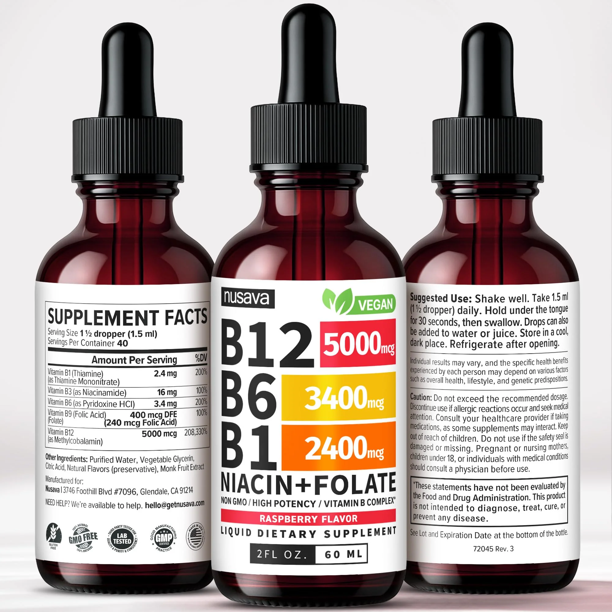 (4 Pack) Vitamin B12 and B6 Liquid Drops, B12 Sublingual Vitamin B Complex - B 12 Vitamin 5000mcg - B12 Methylcobalamin for Energy, Brain, and Heart Support with 27,200 mcg, Raspberry, 80 Servings - Image 9