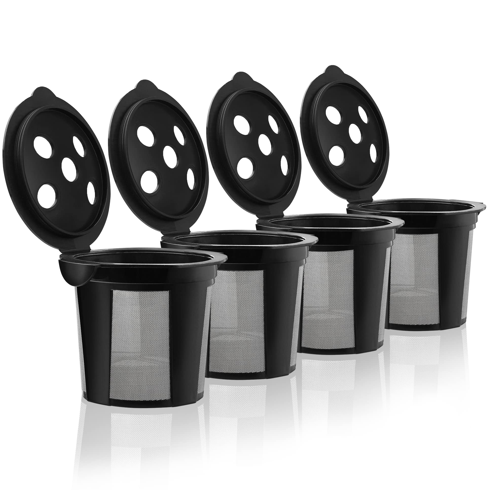 4 Reusable K Cups for Keurig K Supreme, K Supreme Plus, K Slim with Multistream Technology, K-Duo Hot & Iced Single Serve (Gen 2) - 4 Black Refillable Kcups Coffee Filters for Keurig Coffee Makers
