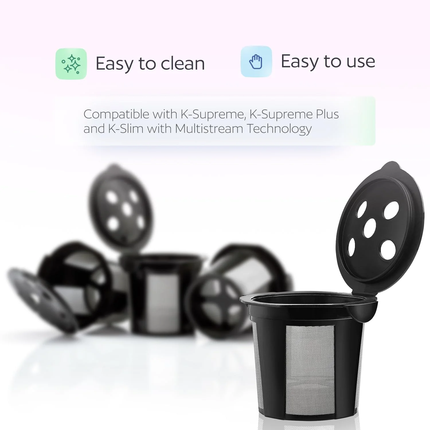 4 Reusable K Cups for Keurig K Supreme, K Supreme Plus, K Slim with Multistream Technology, K-Duo Hot & Iced Single Serve (Gen 2) - 4 Black Refillable Kcups Coffee Filters for Keurig Coffee Makers - Image 3