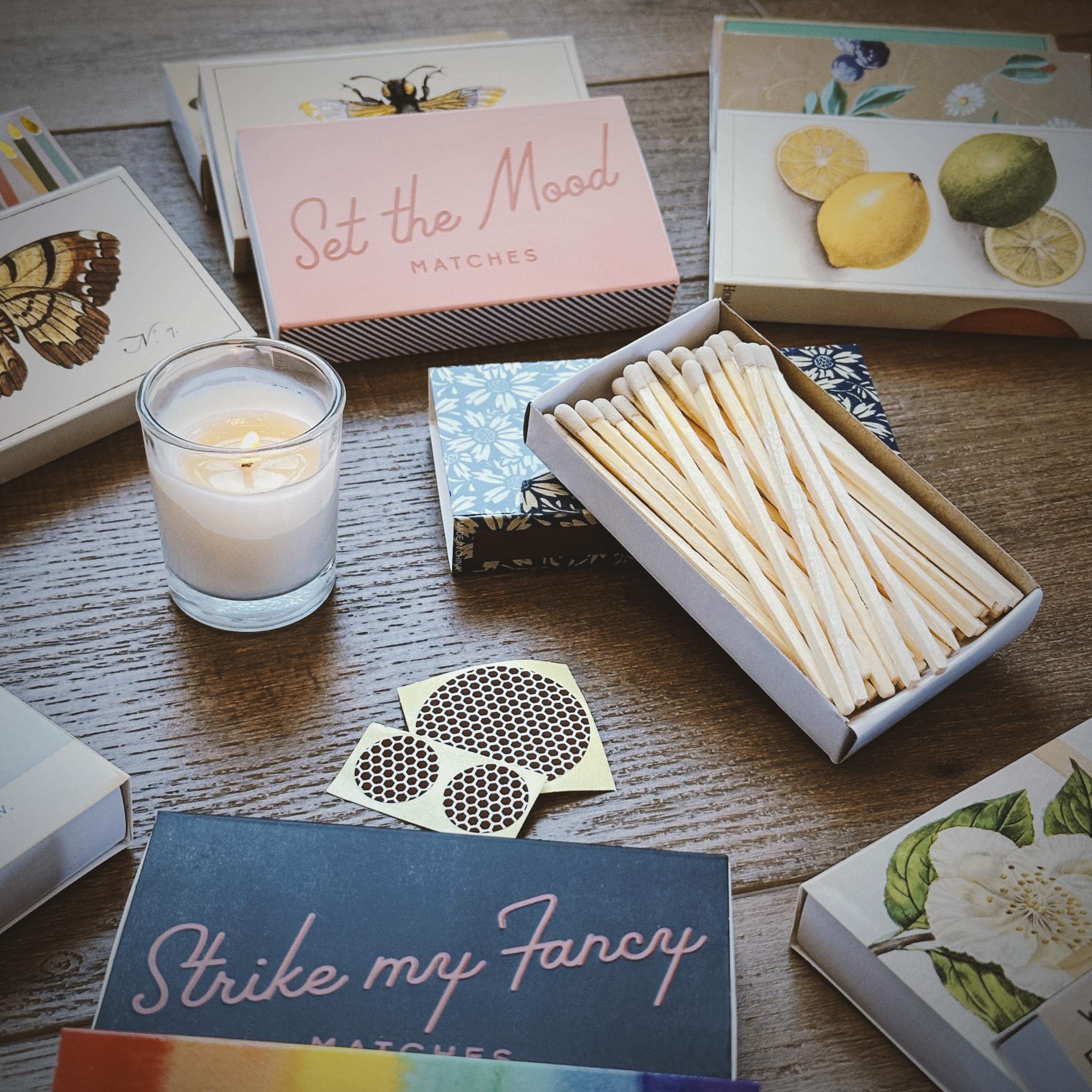4" White Matches + 2 Boxes of HomArt Drawn Trees Designer Matchboxes + Extra Striker Stickers Included | 100 Classic White Tip Safety Matches with Decorative Matchboxes | Gifts by Thankful Greetings - Image 4