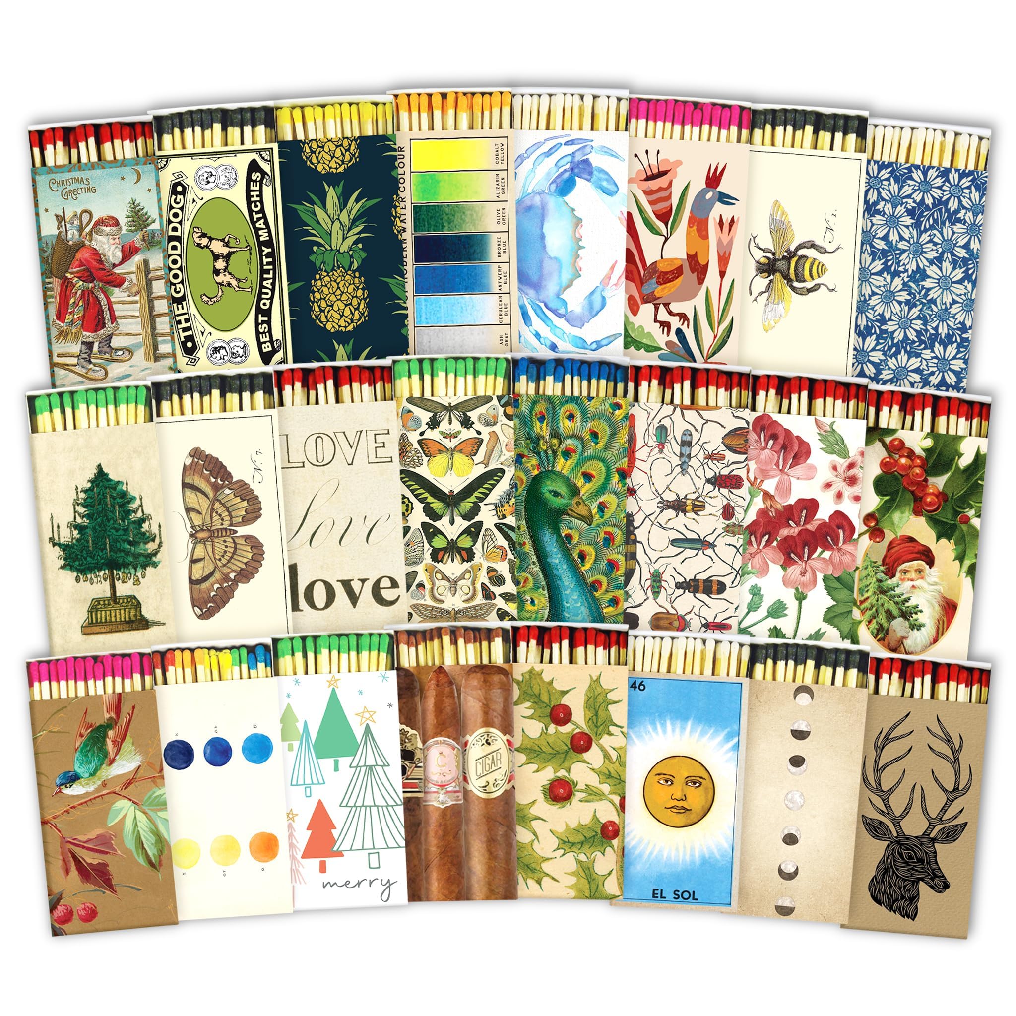 4" White Matches + 2 Boxes of HomArt Drawn Trees Designer Matchboxes + Extra Striker Stickers Included | 100 Classic White Tip Safety Matches with Decorative Matchboxes | Gifts by Thankful Greetings - Image 7