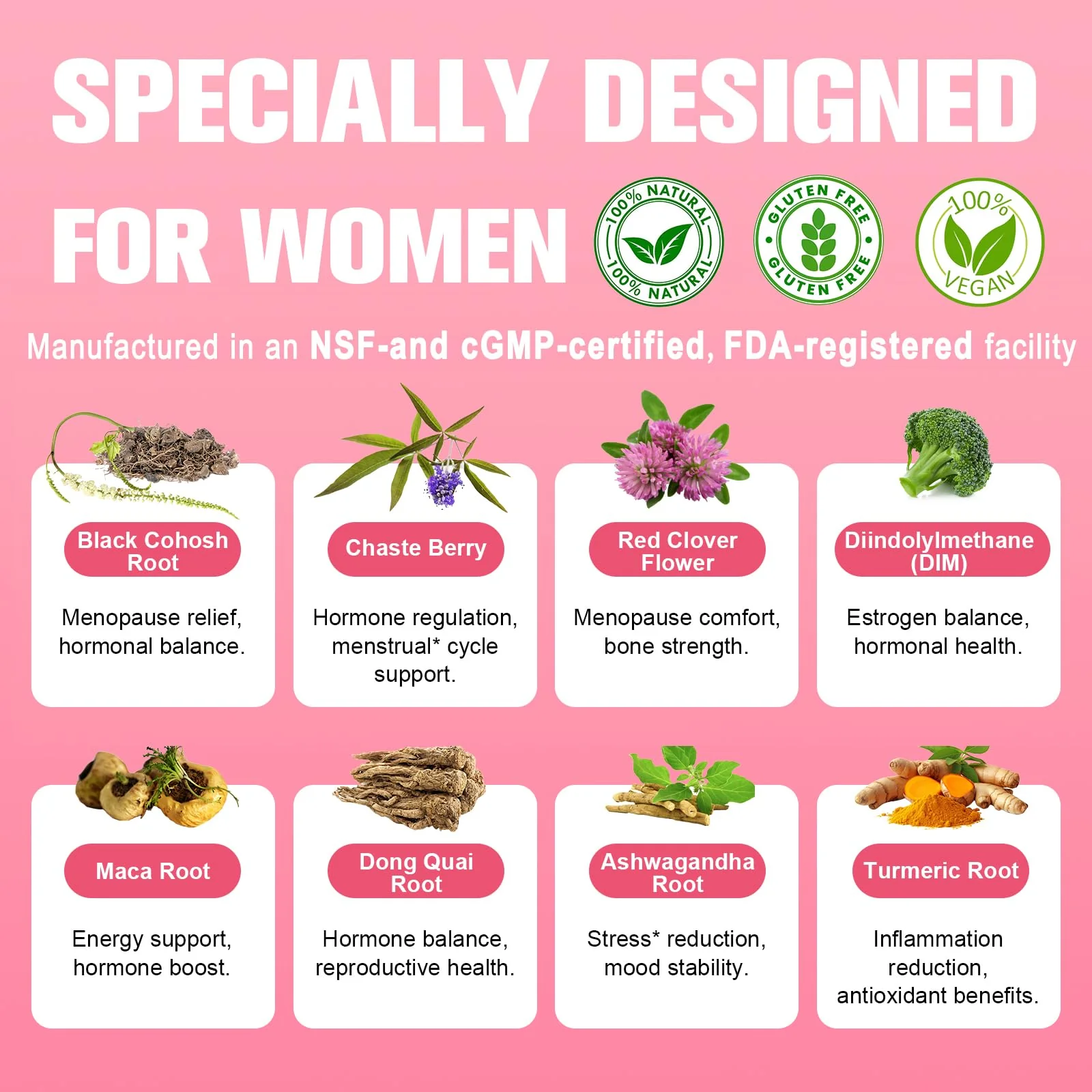40-in-1 Menopause Supplements for Women, Multibenefit & Complete Black Cohosh for Hot Flashes, Night Sweats & Hormone Balance, w/ Probiotics, DIM, Vitex, Dong Quai, Red Clover and More, 120 Vegan Caps - Image 4