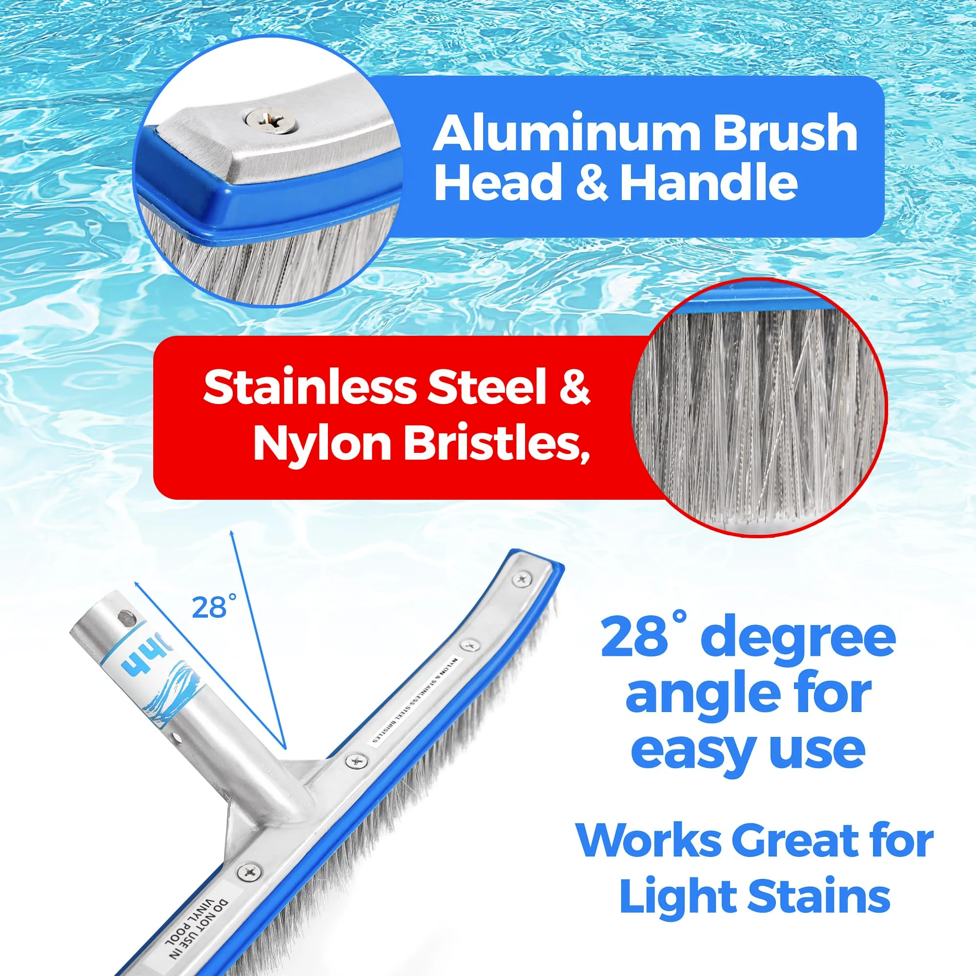 440 Combo Nylon and Stainless Steel Pool Brush - 18-Inch Heavy Duty Pool Brush Head for Cleaning Inground Pool Tiles, Walls, Floor and Steps - Scrub Brush Replacement Head, Strong Bristles - No Pole - Image 6