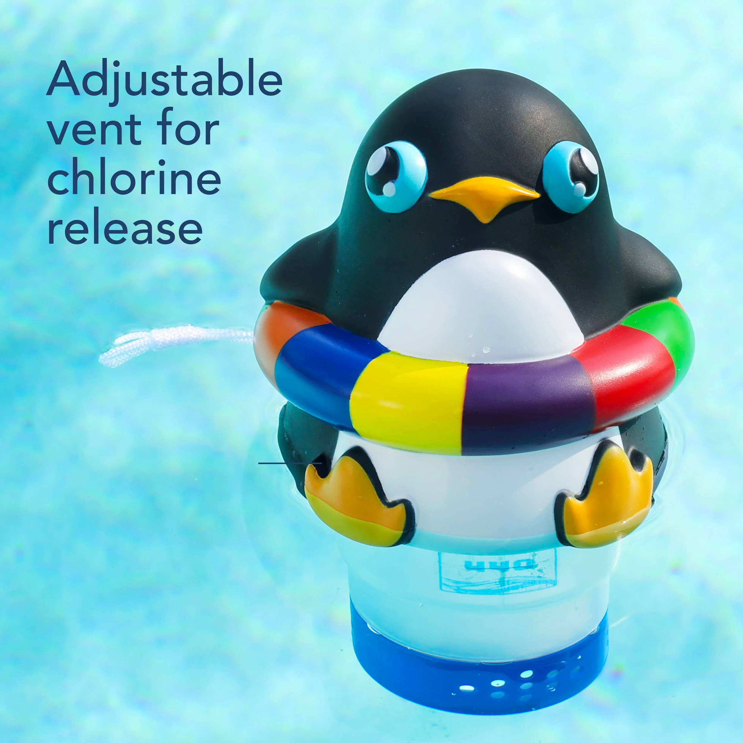 440 Pool Chlorine Floater Dispenser, Fits Up to 3 Pieces of 3-Inch Chlorine Tabs, Adjustable Flow, Control, Heavy-Duty Plastic - Suitable for Small & Large Pools - 8 Ounces | Cartoon Penguin - Image 7
