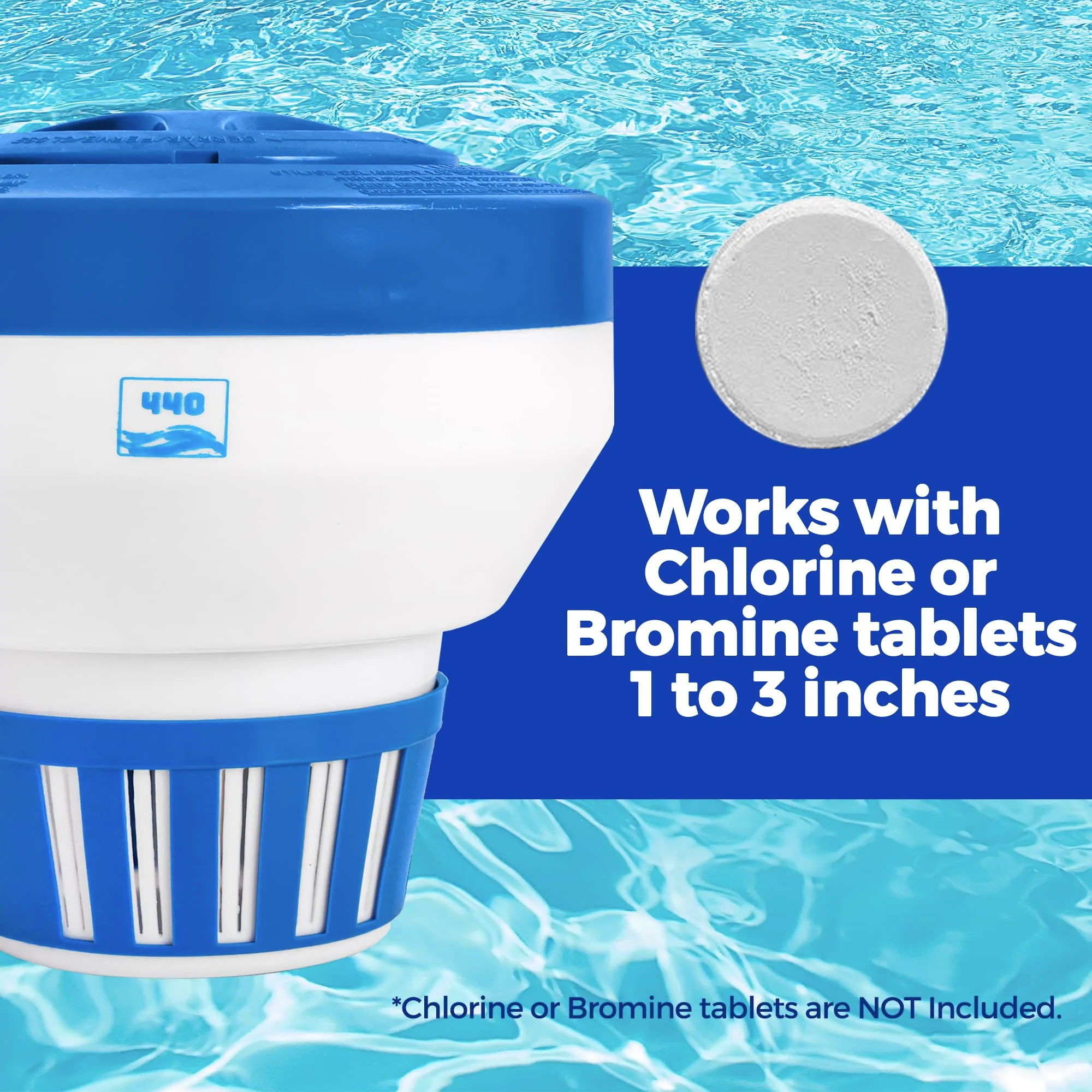 440 Pool Chlorine Floater Dispenser, Fits Up to 5 Pieces of 3-Inch Chlorine Tabs, Adjustable Flow, Control, Heavy-Duty Plastic - Suitable for Small & Large Pools - 9.6 Ounces - Image 4