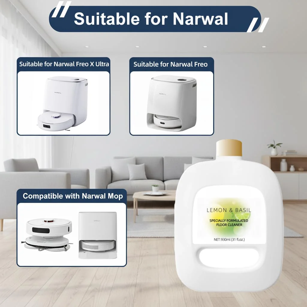440934 Floor Cleaning Solution Compatible With NARWAL Robot Vacuum And Mop Cleaner(Model Freo | Freo X Ultra). Residue & Streak Free.Deep Cleans For Multiple Hard Floors.LEMON & BASIL Scent(2 bottle) - Image 5