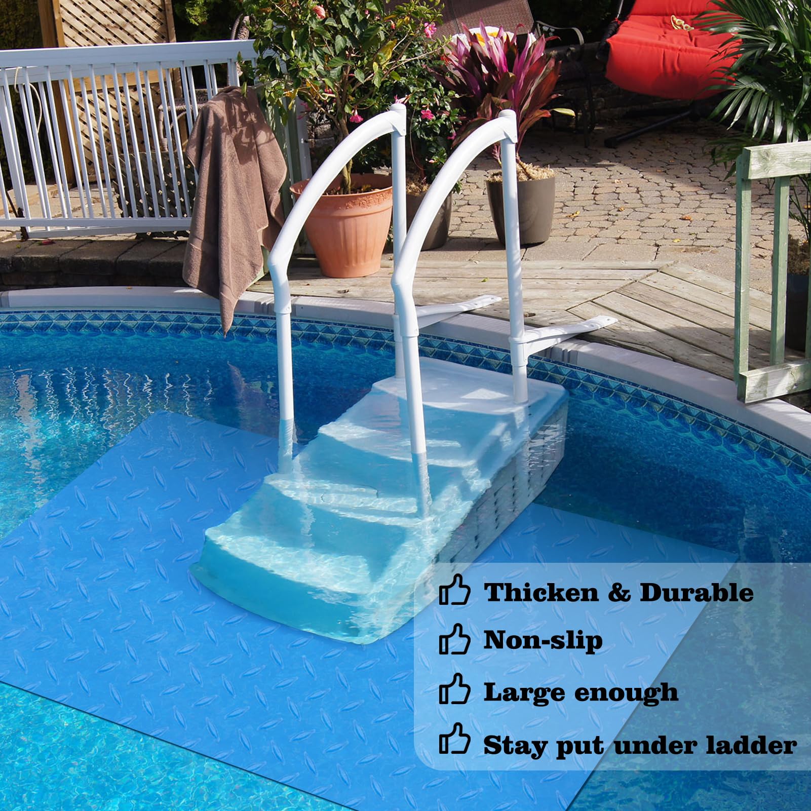 45x60 inches Swimming Pool Ladder Mat Protective Swimming Pool Step Pad for Above Ground Swimming Pool Ladder Pad Vinyl Non-Slip Pool Liner - Image 2