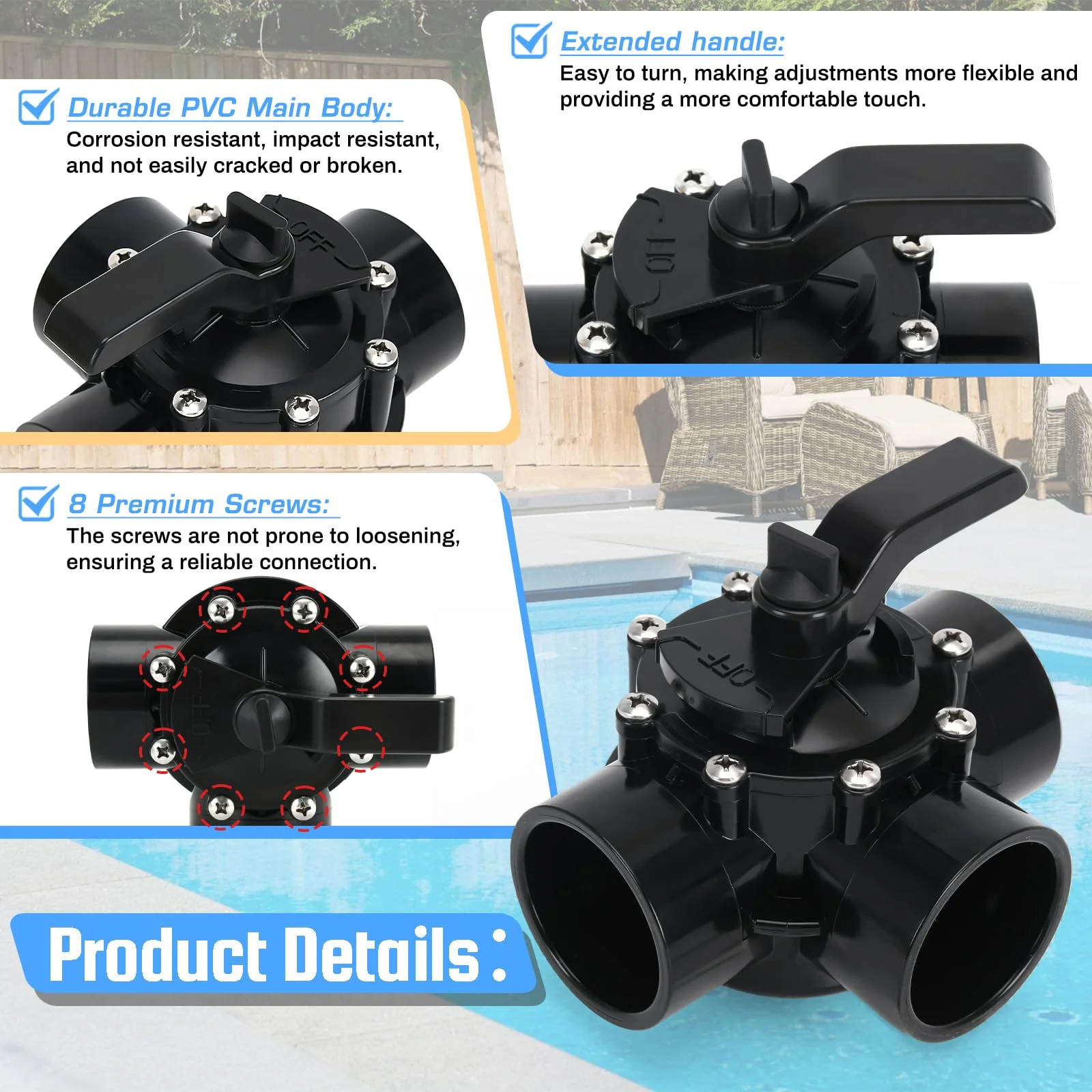 4717 3 Port 2 to 2-1/2-Inch Positive Seal NeverLube Valve Compatible with Jandy, 3 Way Diverter Valve Suitable for Ground Pool, Tub & Spa System - Image 7