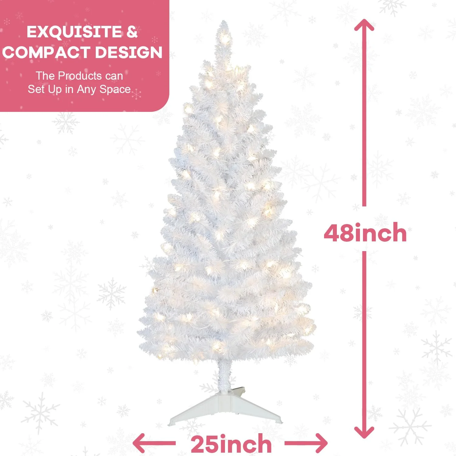 4ft Lighted Artificial White Christmas Tree | Leeheeyee Small Christmas Tree, Not Pre-lit White Tinsel Pine Trees with Lights, Ideal for Home, Office, and Xmas Tree Party Décor - Image 3