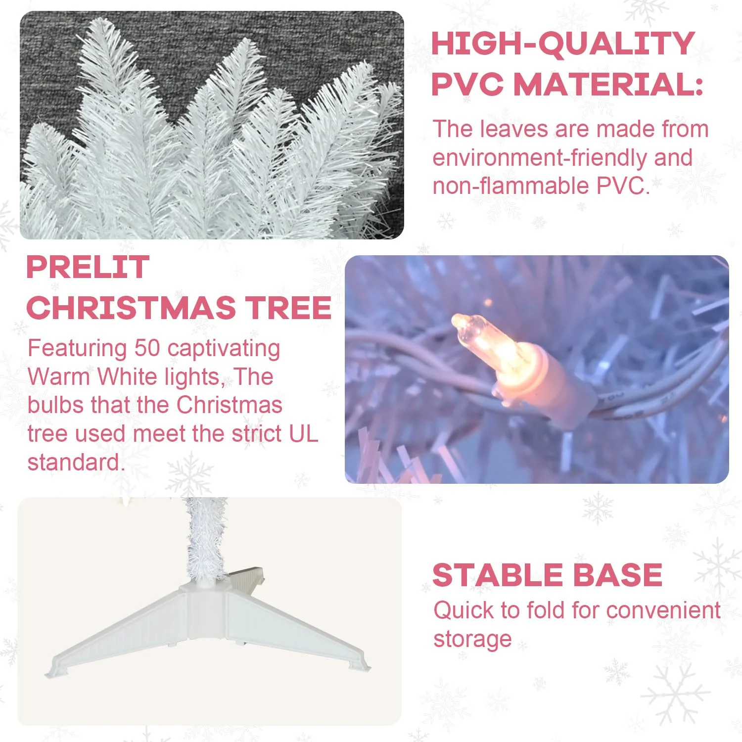 4ft Lighted Artificial White Christmas Tree | Leeheeyee Small Christmas Tree, Not Pre-lit White Tinsel Pine Trees with Lights, Ideal for Home, Office, and Xmas Tree Party Décor - Image 4