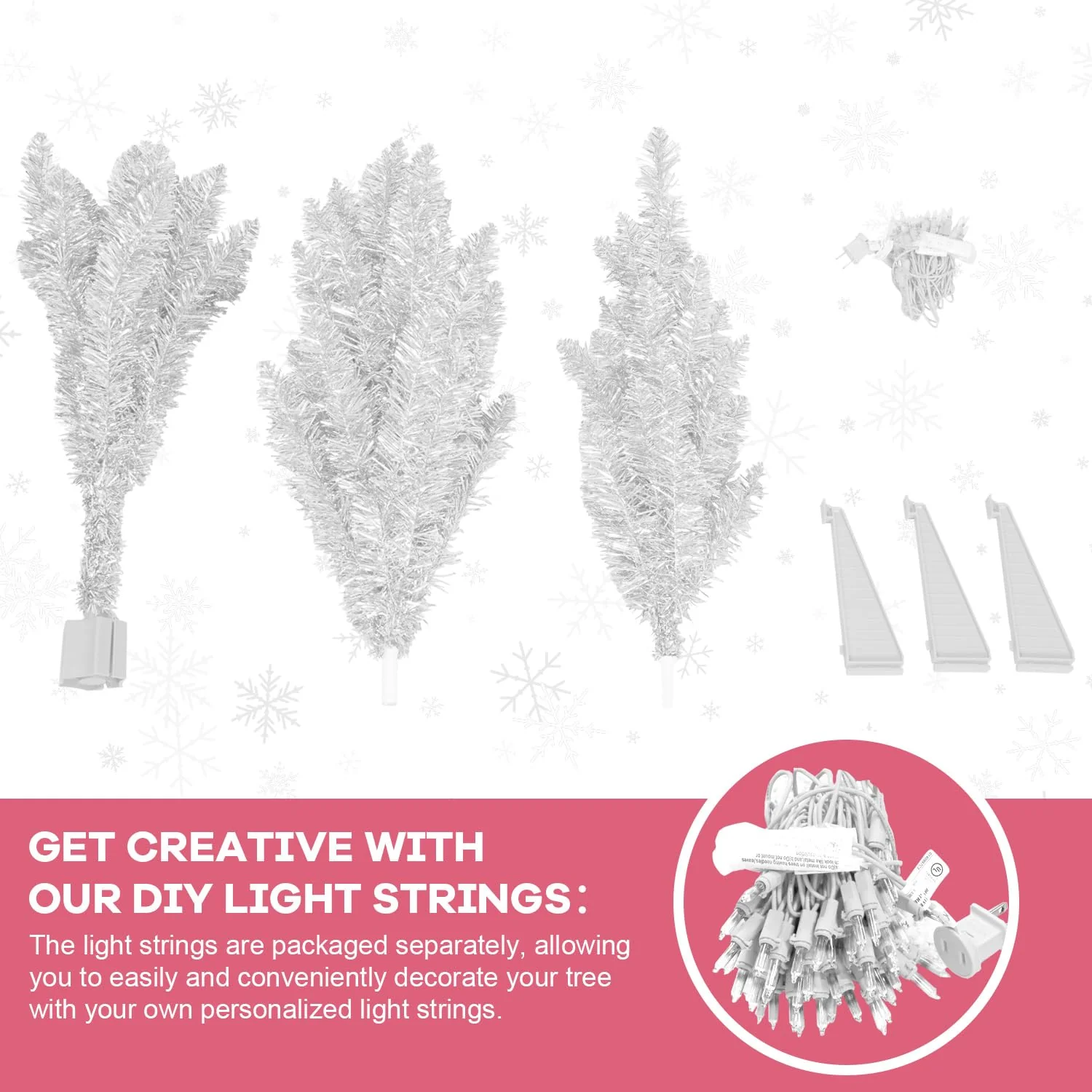 4ft Lighted Artificial White Christmas Tree | Leeheeyee Small Christmas Tree, Not Pre-lit White Tinsel Pine Trees with Lights, Ideal for Home, Office, and Xmas Tree Party Décor - Image 5
