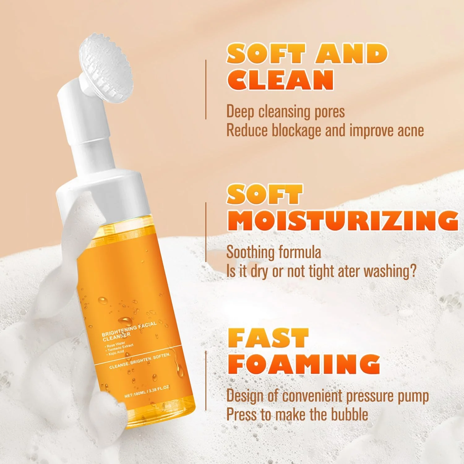 4Pcs Turmeric Wash and Care Three Piece Set,Tuemeric Facial Cleanser & Turmeric Soap Bar & Turmeric Face Scrub Pads,Face & Body Cleanser,Turmeric Cleansing Skincare Set, Deep Cleansing - Image 4