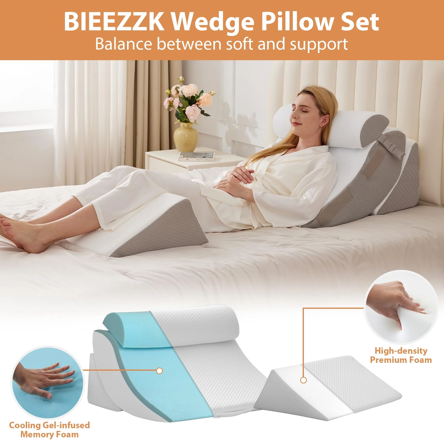 4PCS Wedge Pillow Set for After Surgery, Orthopedic Bed Wedge Pillow for Back Pain Relief, Sitting up in Bed,Recovery, Acid Reflux, Snoring, Body Pillow for Sleeping,Leg,Shoulder Support, Velvet Grey - Image 5