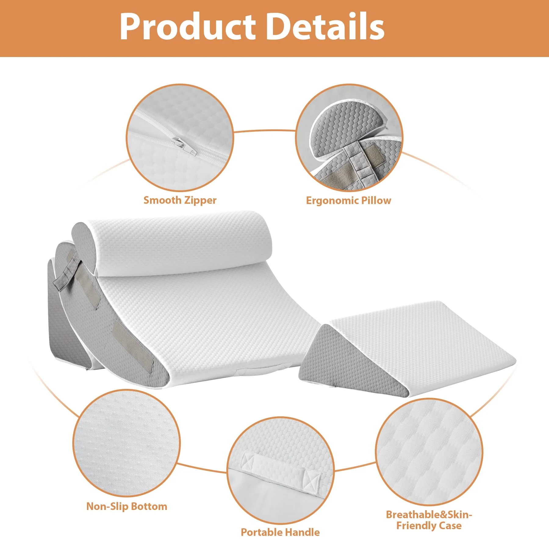 4PCS Wedge Pillow Set for After Surgery, Orthopedic Bed Wedge Pillow for Back Pain Relief, Sitting up in Bed,Recovery, Acid Reflux, Snoring, Body Pillow for Sleeping,Leg,Shoulder Support, Velvet Grey - Image 6