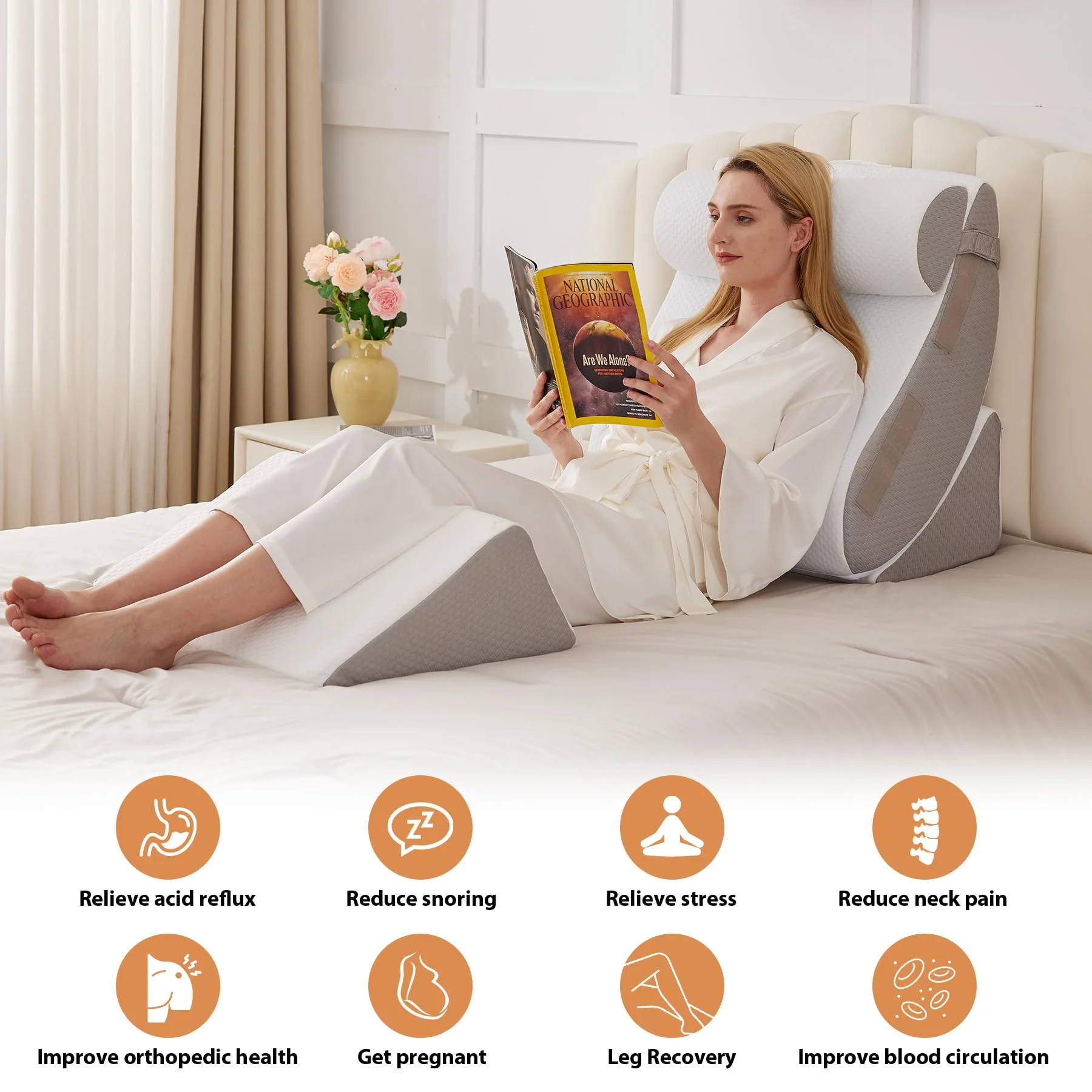 4PCS Wedge Pillow Set for After Surgery, Orthopedic Bed Wedge Pillow for Back Pain Relief, Sitting up in Bed,Recovery, Acid Reflux, Snoring, Body Pillow for Sleeping,Leg,Shoulder Support, Velvet Grey - Image 7