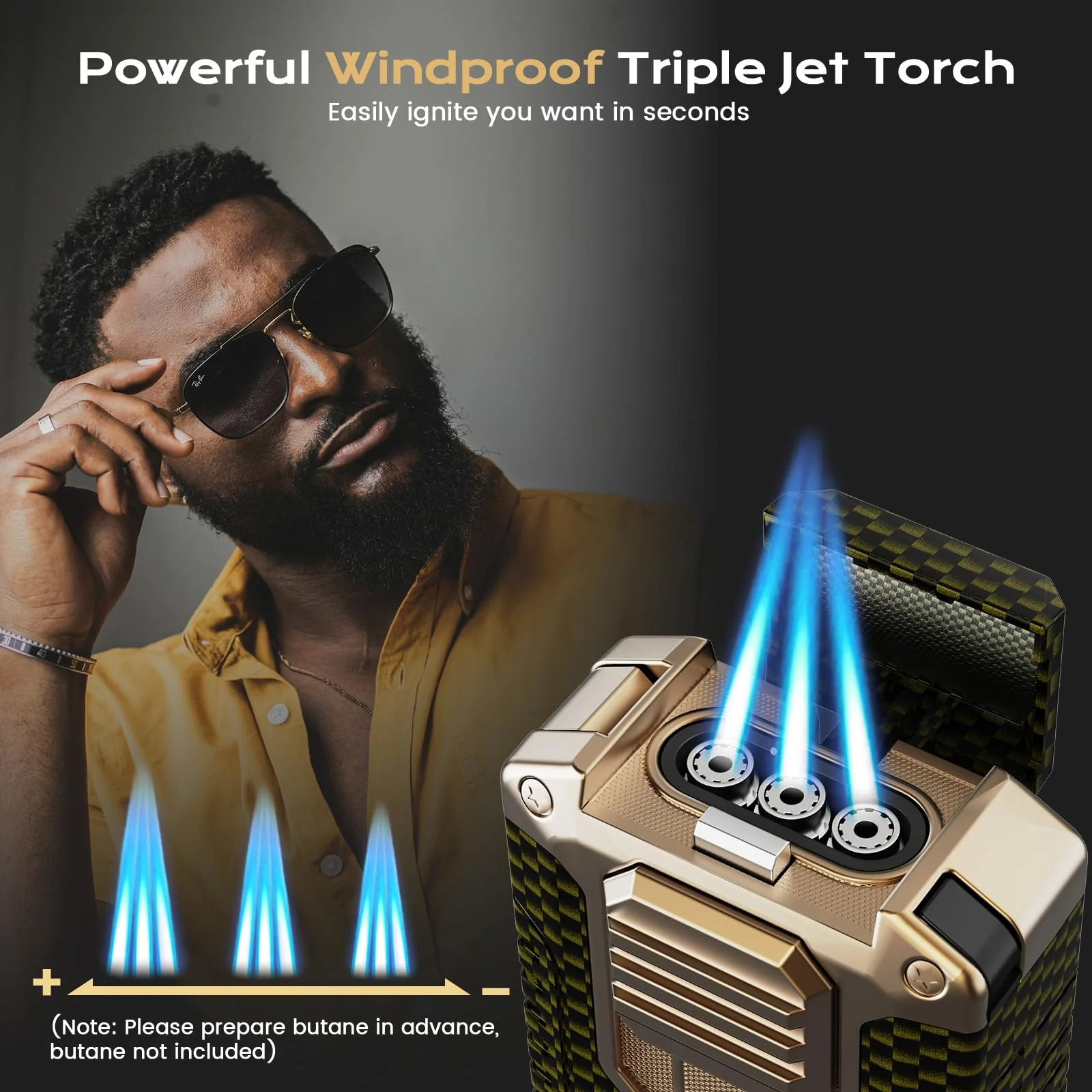 5-in-1 Torch Lighter with Cutter, Punch, Holder, Draw Enhancer, and Triple Windproof Jet Flames, Refillable Butane Lighters with Gift Box, Multi-Function Lighter Accessories, Cool Lighters for Men - Image 6