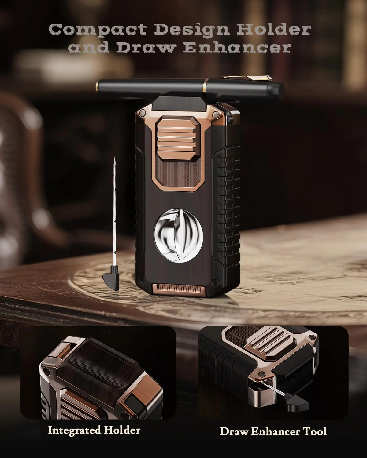 5-in-1 Torch Lighter with Tool, Punch, Holder and Draw Enhancer Tool, Triple Windproof Jet Flame, Refillable Lighters with Accessories, Cool Lighter Gifts for Men, Butane Lighter for Candle, Travel - Image 5