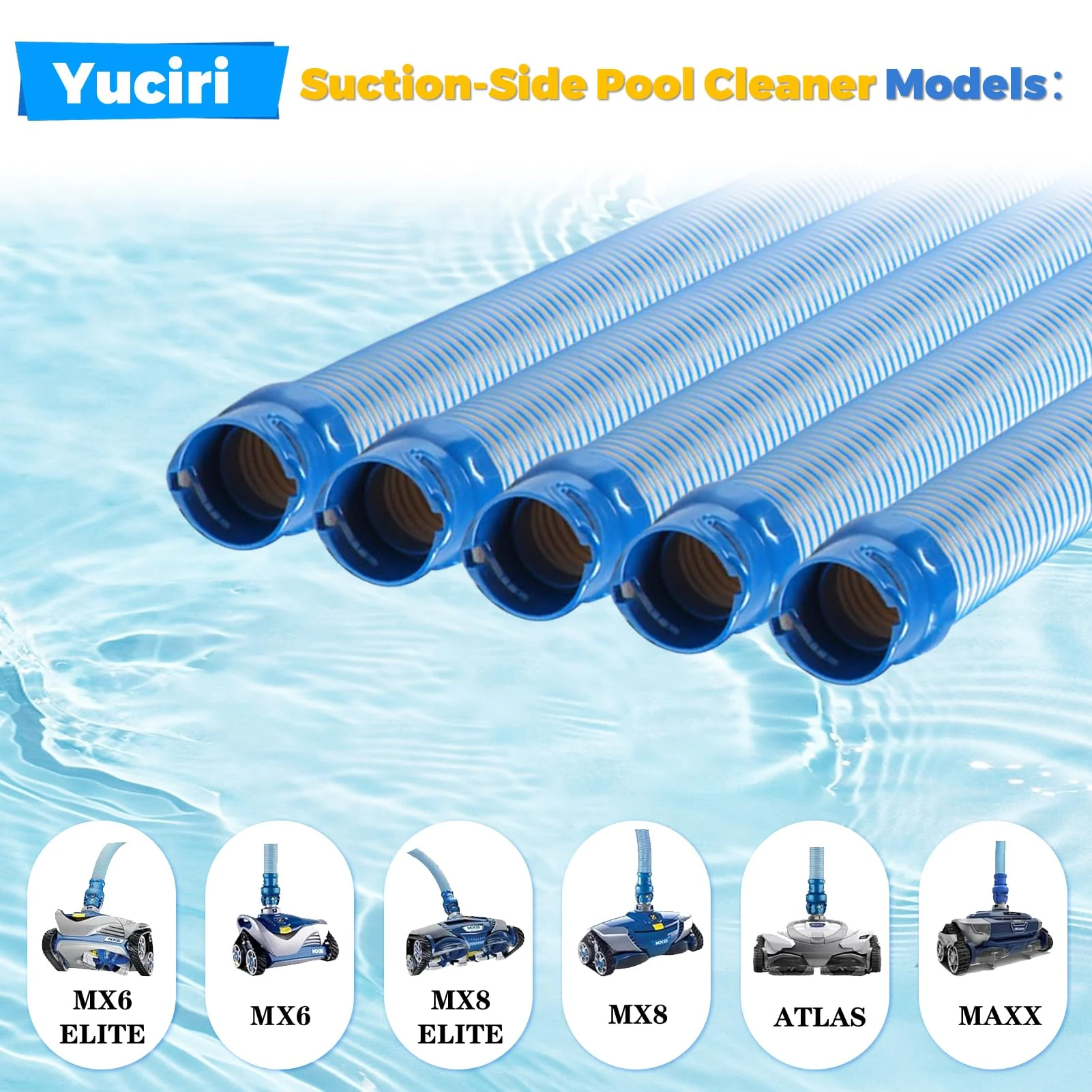 5-Pack Pool Cleaner Hose for X7 T3 T5 MX6 MX8, 39 in Swimming Pool Vacuum Hose Replacement Kit, R0527700 X38210S Twist Lock MX6 Replacement Parts - Image 6