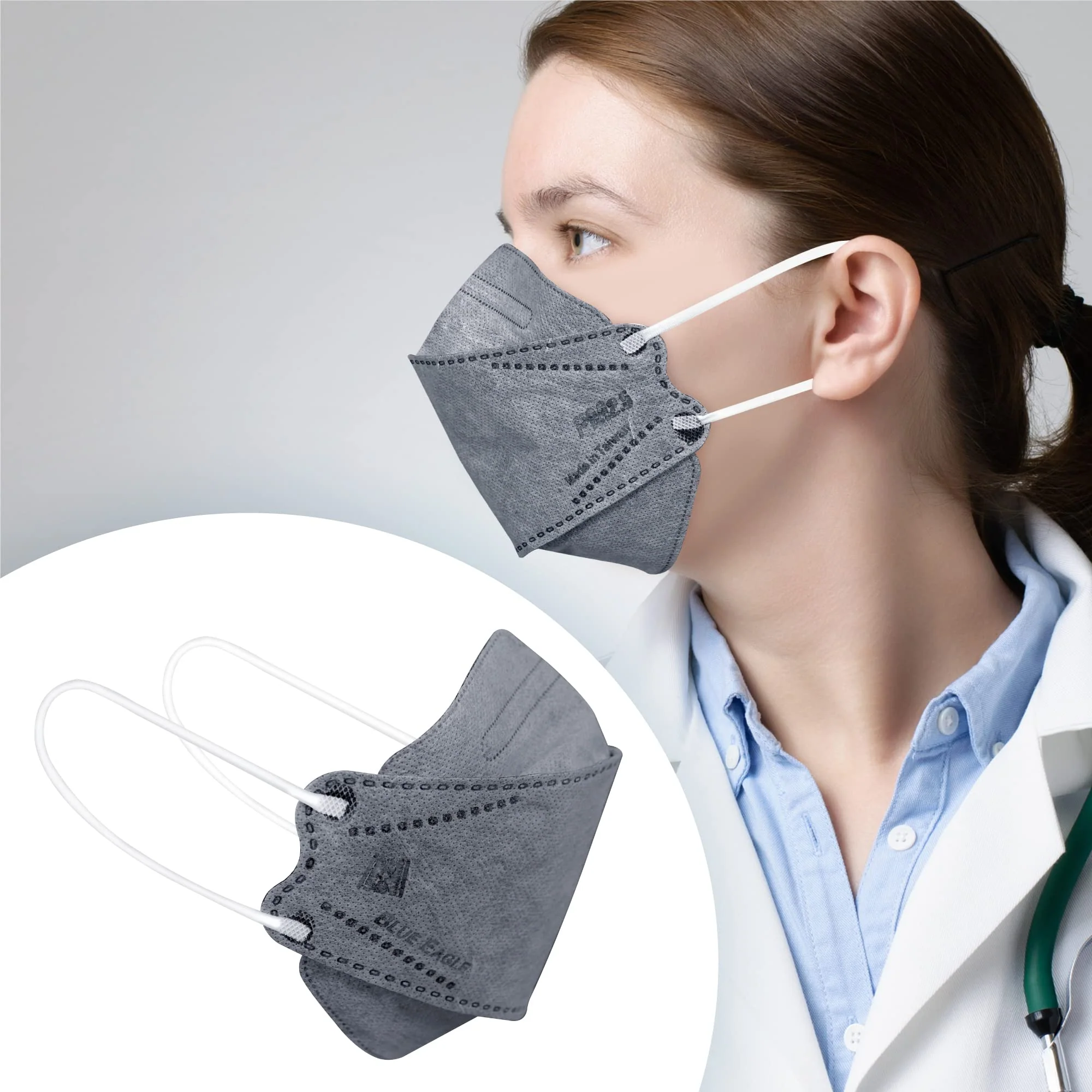 5-PLY BlueEagle Disposable Face Mask | 3D-Structure | PM 2.5 | Soft Inner Layer | Breathable Ample Air Space | with Activated Charcoal | 25 Pcs (Black) - Image 7
