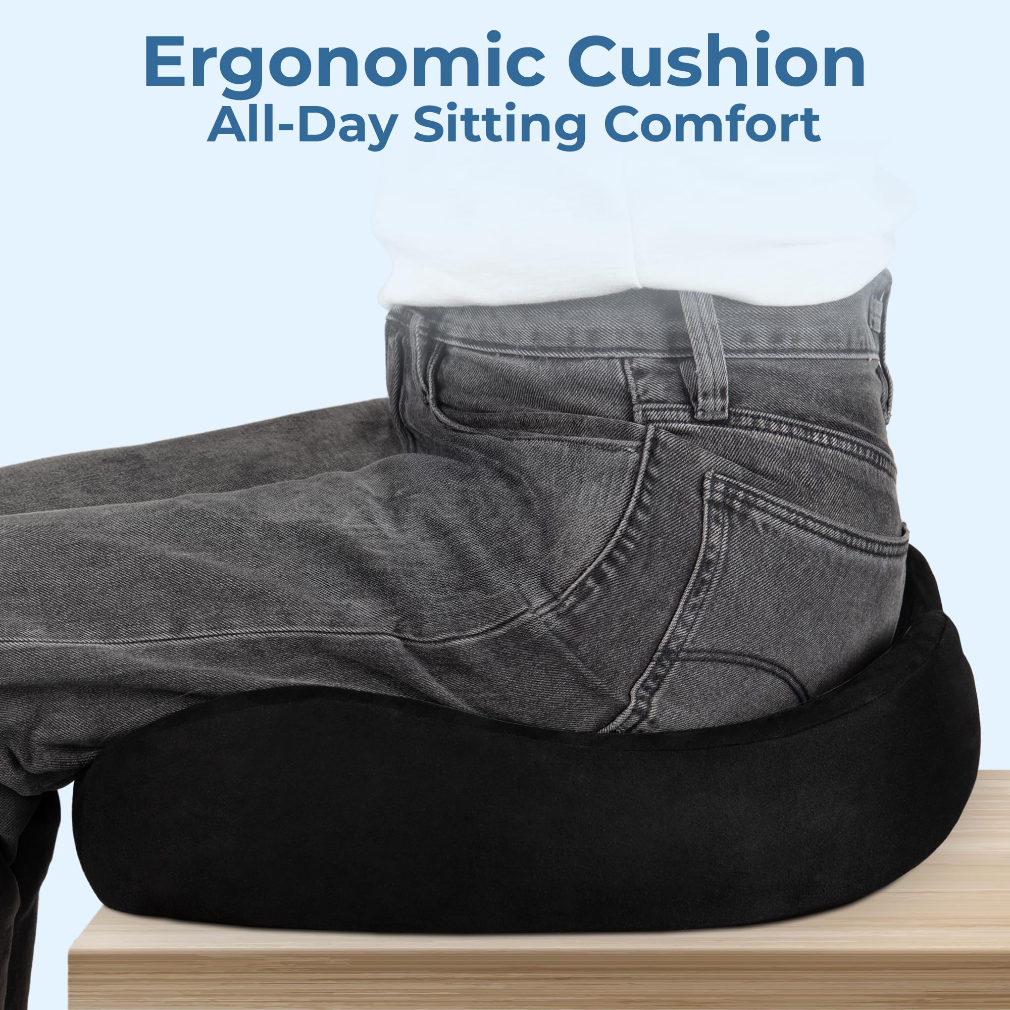 5 STARS UNITED Seat Cushion - Memory Foam Chair Cushion for Tailbone Pain Relief - Ergonomic Support for Coccyx, Sciatica & Butt - Office, Desk & Gaming Chair, Car Seat, Wheelchair, Black Suede - Image 4