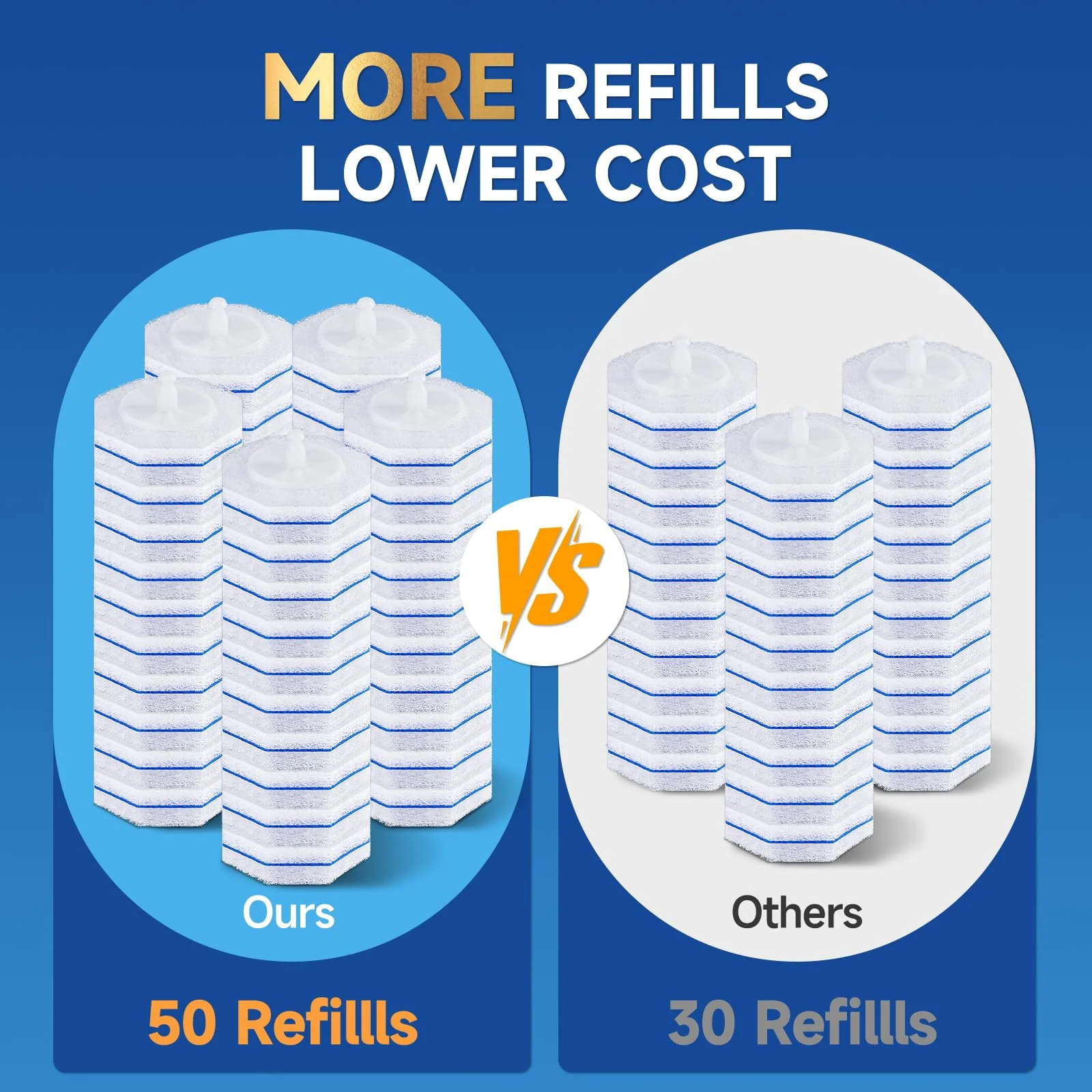 50 Count Toilet Wand Refills Compatible for Clorox, 5X Cleaning Power Toilet Bowl Cleaners & High-Density Disposable Toilet Brush Scrubber - No Falling Apart, Instant Foam Cleaning - Image 3