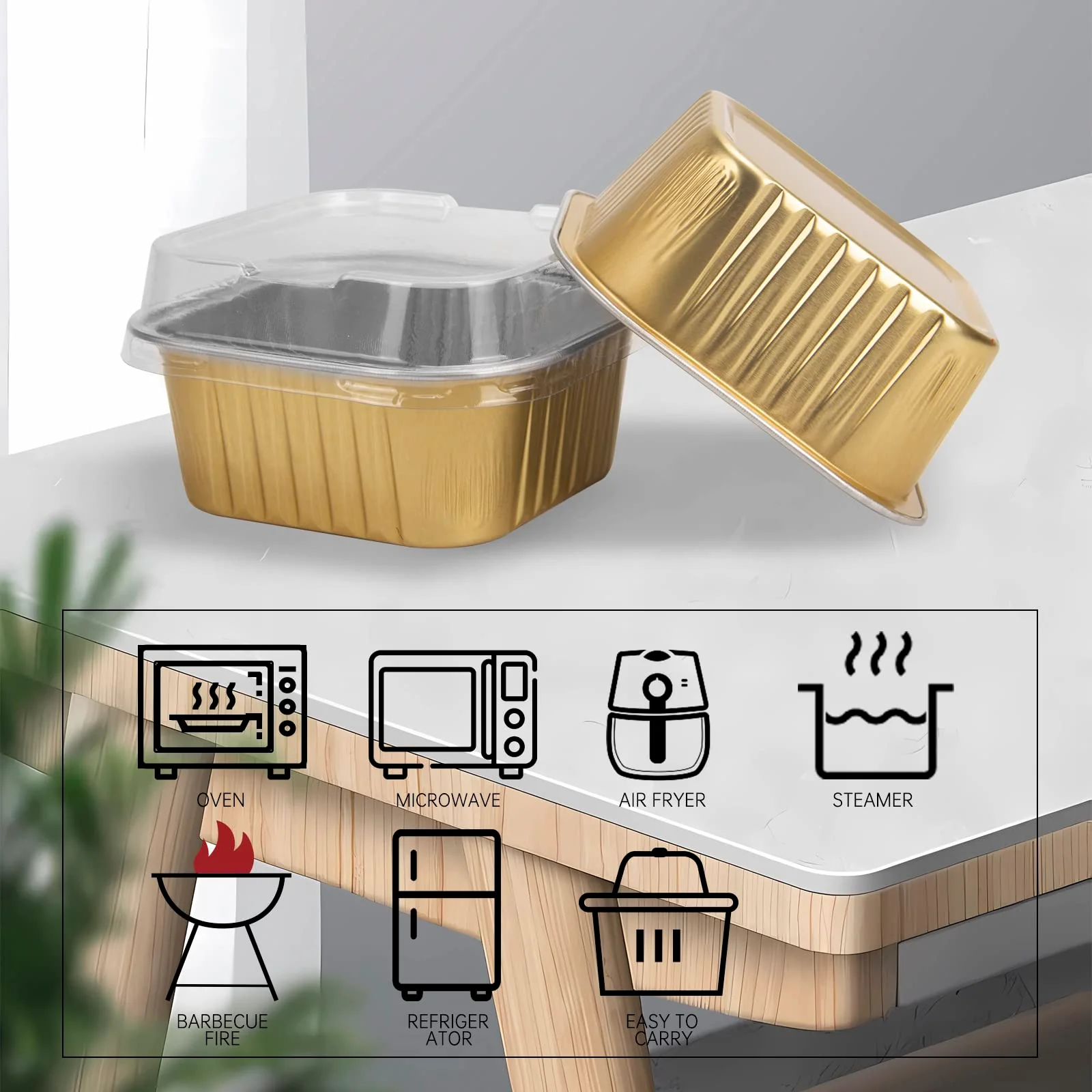 50 Pcs Mini Square Baking Cups with Lids,10oz Aluminum Foil Mini Cake Pans with Lids,Disposable Ramekins Cake Pans,300ml Dessert Cups Cupcake Pans for Wedding Birthday Party,Gold - Image 6