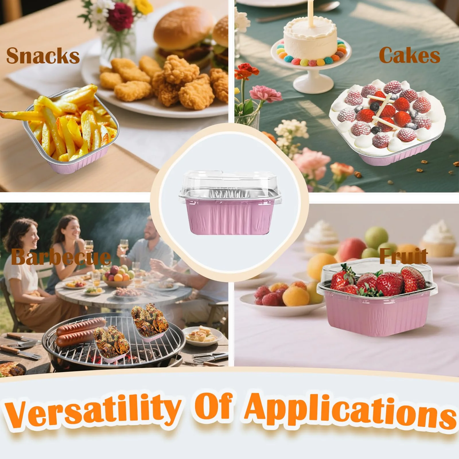 50 Pcs Mini Square Baking Cups with Lids,10oz Aluminum Foil Mini Cake Pans with Lids,Disposable Ramekins Cake Pans,300ml Dessert Cups Cupcake Pans for Wedding Birthday Party,Pink - Image 5