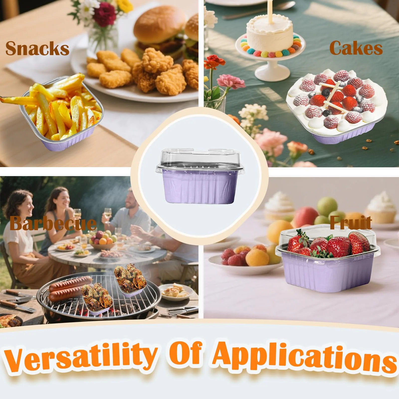 50 Pcs Mini Square Baking Cups with Lids,10oz Aluminum Foil Mini Cake Pans with Lids,Disposable Ramekins Cake Pans,300ml Dessert Cups Cupcake Pans for Wedding Birthday Party,Purple - Image 5