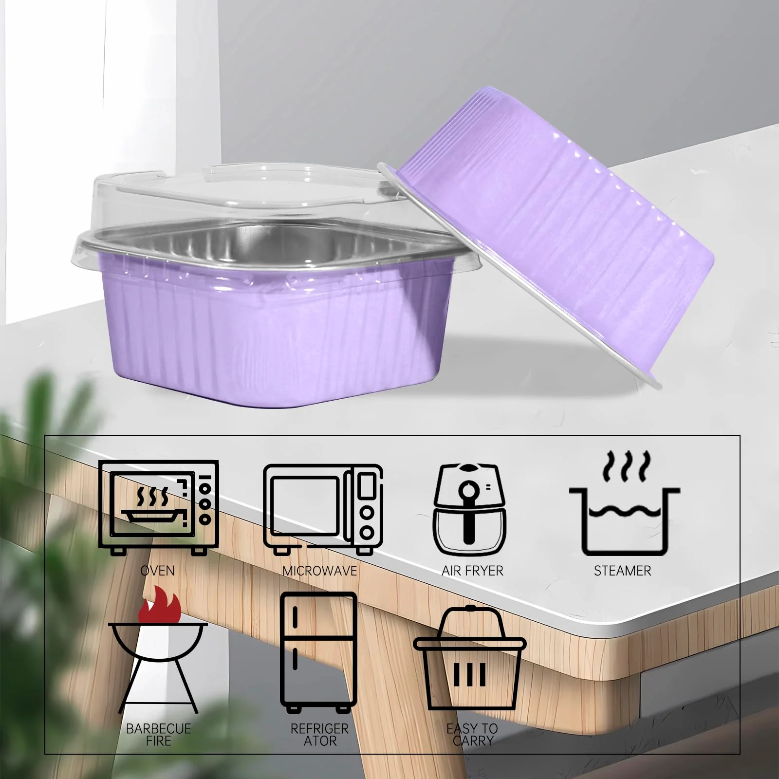 50 Pcs Mini Square Baking Cups with Lids,10oz Aluminum Foil Mini Cake Pans with Lids,Disposable Ramekins Cake Pans,300ml Dessert Cups Cupcake Pans for Wedding Birthday Party,Purple - Image 6