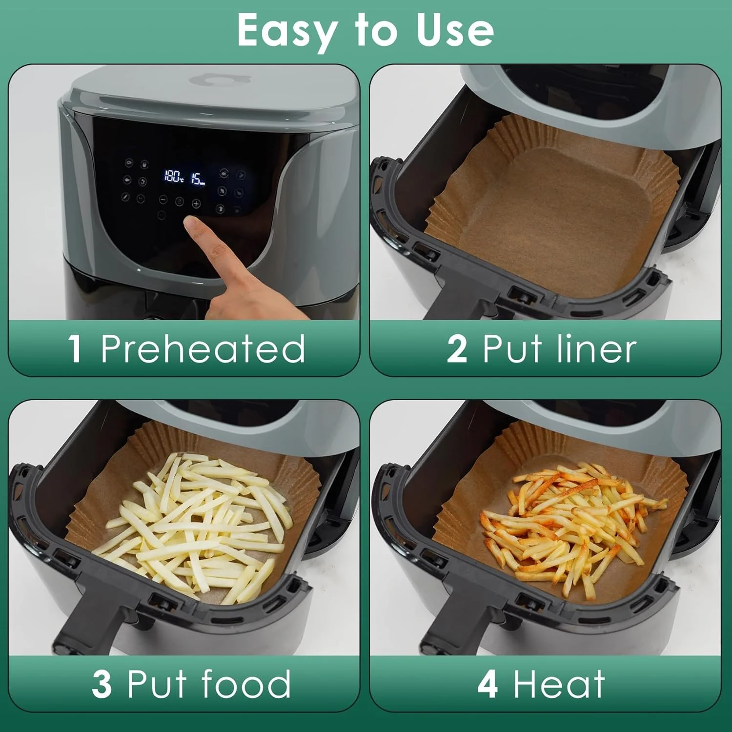 500 Pcs Air Fryer Paper Liners, 8" Square Air Fryer Liners Disposable, Heavy-Duty Parchment Paper for 5-8 qt Airfryer Basket, Non-Stick & Grease-Proof Baking Liner for Oven Pan - Image 2