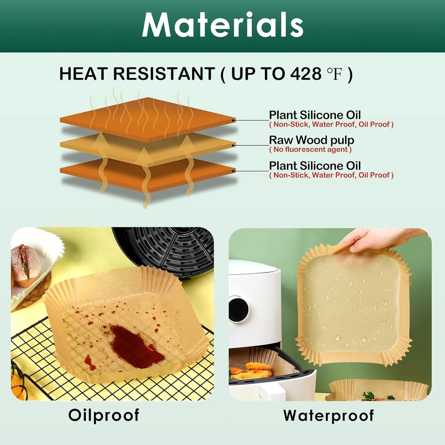 500 Pcs Air Fryer Paper Liners, 8" Square Air Fryer Liners Disposable, Heavy-Duty Parchment Paper for 5-8 qt Airfryer Basket, Non-Stick & Grease-Proof Baking Liner for Oven Pan - Image 4
