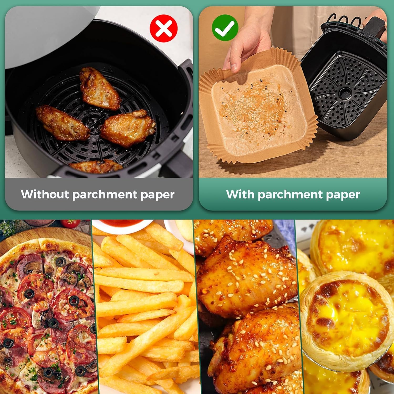 500 Pcs Air Fryer Paper Liners, 8" Square Air Fryer Liners Disposable, Heavy-Duty Parchment Paper for 5-8 qt Airfryer Basket, Non-Stick & Grease-Proof Baking Liner for Oven Pan - Image 5