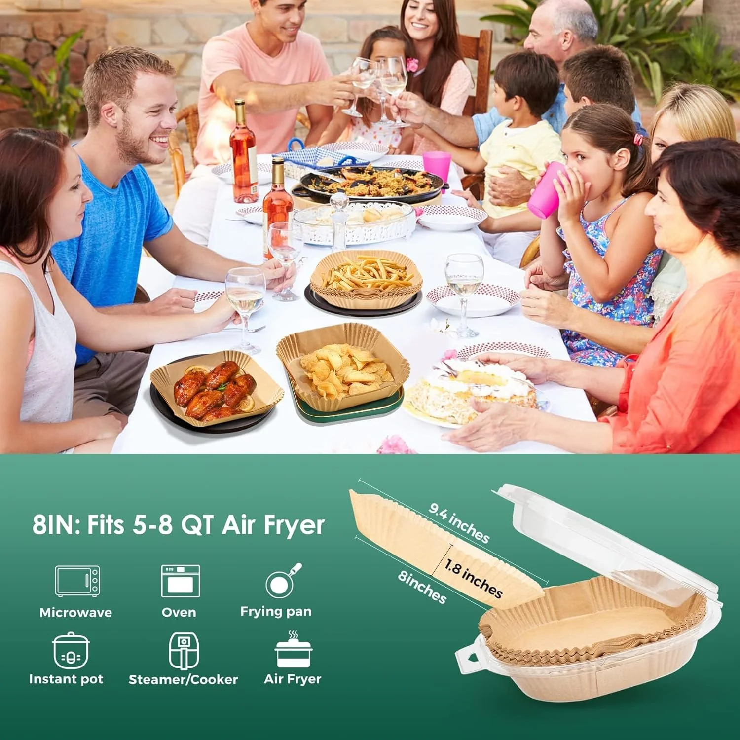 500 Pcs Air Fryer Paper Liners, 8" Square Air Fryer Liners Disposable, Heavy-Duty Parchment Paper for 5-8 qt Airfryer Basket, Non-Stick & Grease-Proof Baking Liner for Oven Pan - Image 7