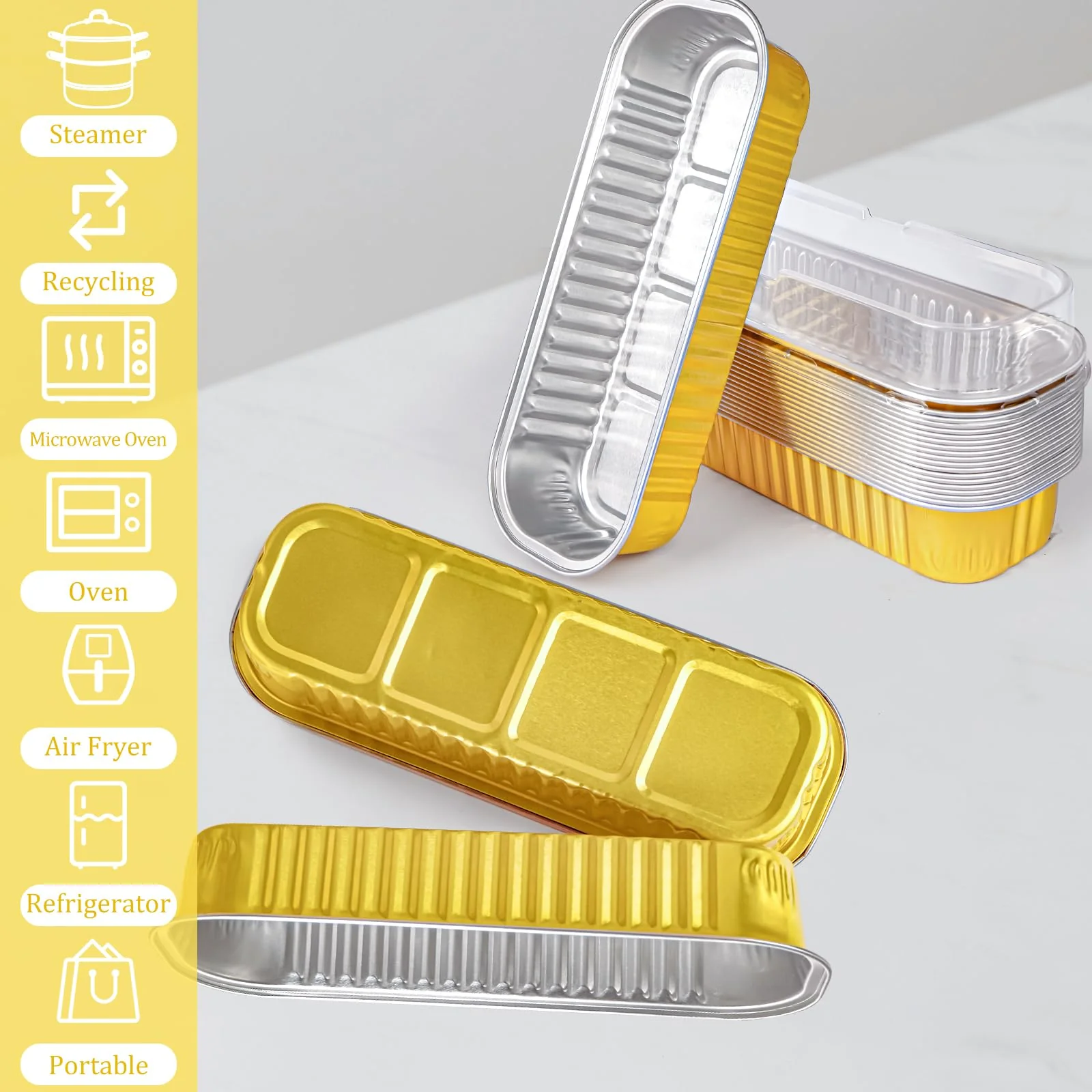 50PCS Rectangle Mini Loaf Pans With Lids,Mini Cake Pans with Lids,Disposable Ramekins Baking Cups Muffin Tins Cupcake Cups For Wedding Birthday Party,6.8oz（Gold） - Image 3