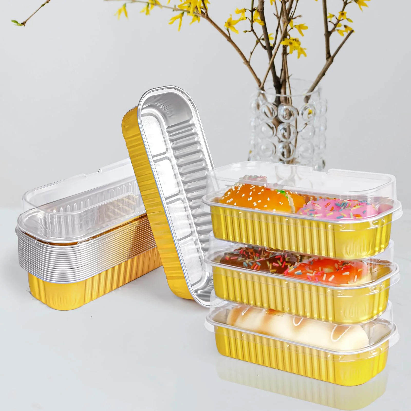 50PCS Rectangle Mini Loaf Pans With Lids,Mini Cake Pans with Lids,Disposable Ramekins Baking Cups Muffin Tins Cupcake Cups For Wedding Birthday Party,6.8oz（Gold） - Image 6