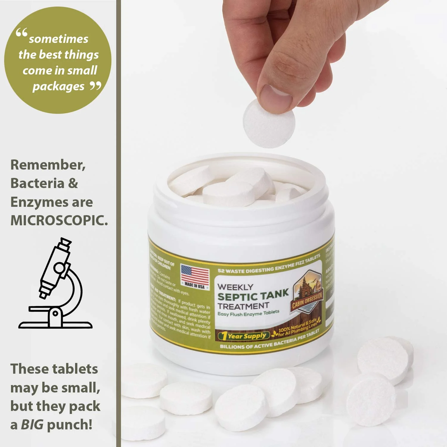 52 Weekly Septic Tank Treatment Fizz Tablets – Easy Flush Bio Toilet Tabs with Billions of Active Bacteria per Tablet – 1 Year Supply - 100% Natural & Safe for All Plumbing & Drain Lines… - Image 5