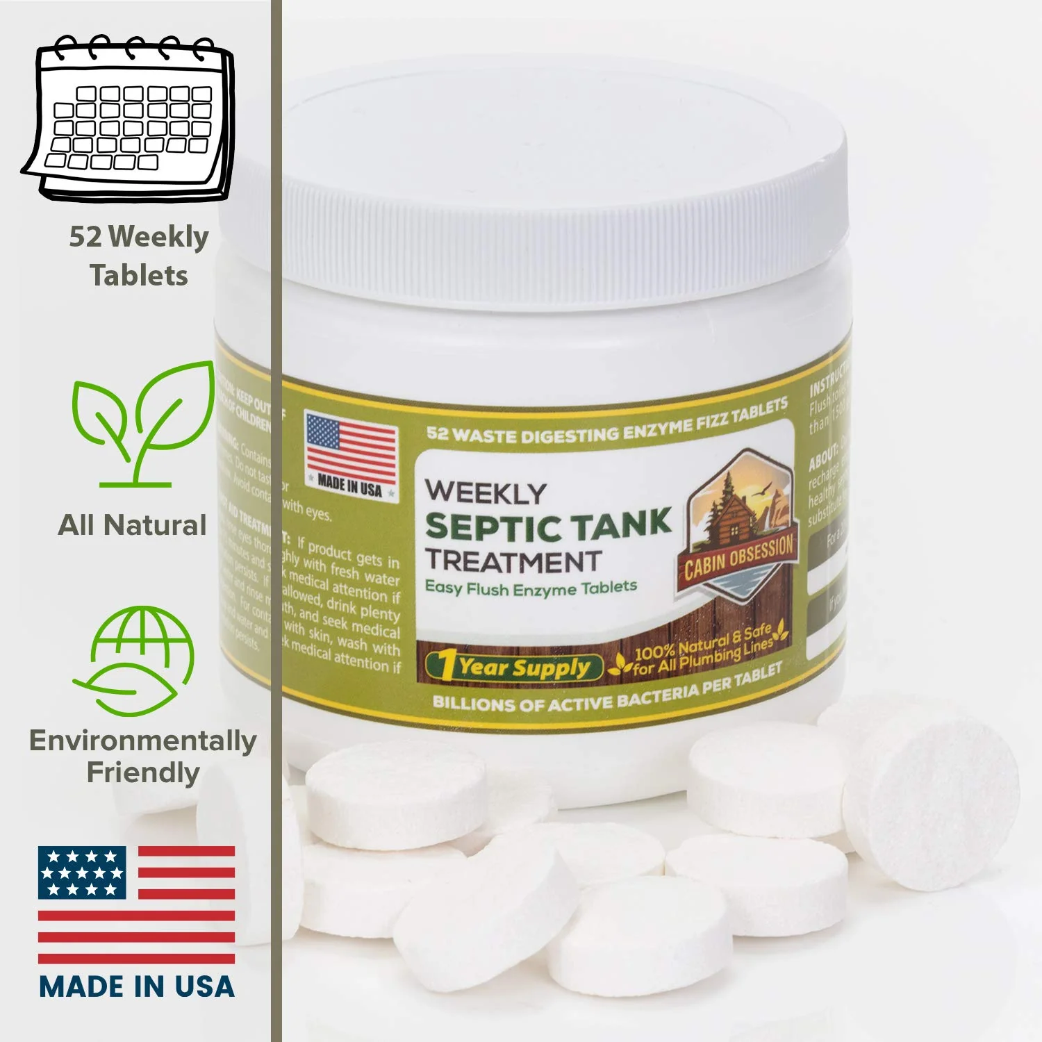 52 Weekly Septic Tank Treatment Fizz Tablets – Easy Flush Bio Toilet Tabs with Billions of Active Bacteria per Tablet – 1 Year Supply - 100% Natural & Safe for All Plumbing & Drain Lines… - Image 6