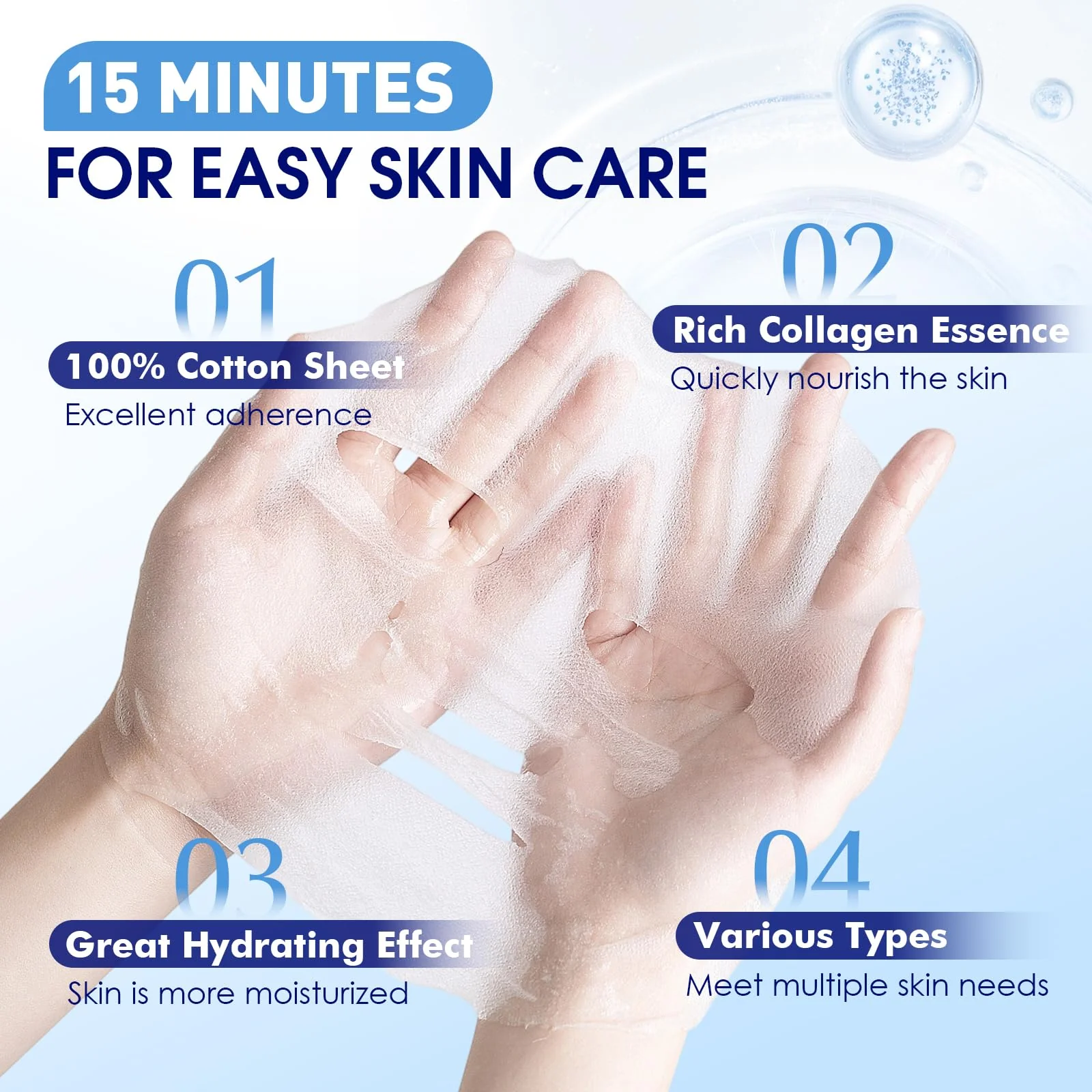 54 Pack Bulk Sheet Face Masks Skincare, Hydrating and Moisturizing Face Mask for All Skin Types, Collagen Facial Masks for Skin Care, Easter Basket Stuffers, Mothers Day Gifts (9 Types x 6 Pcs) - Image 7