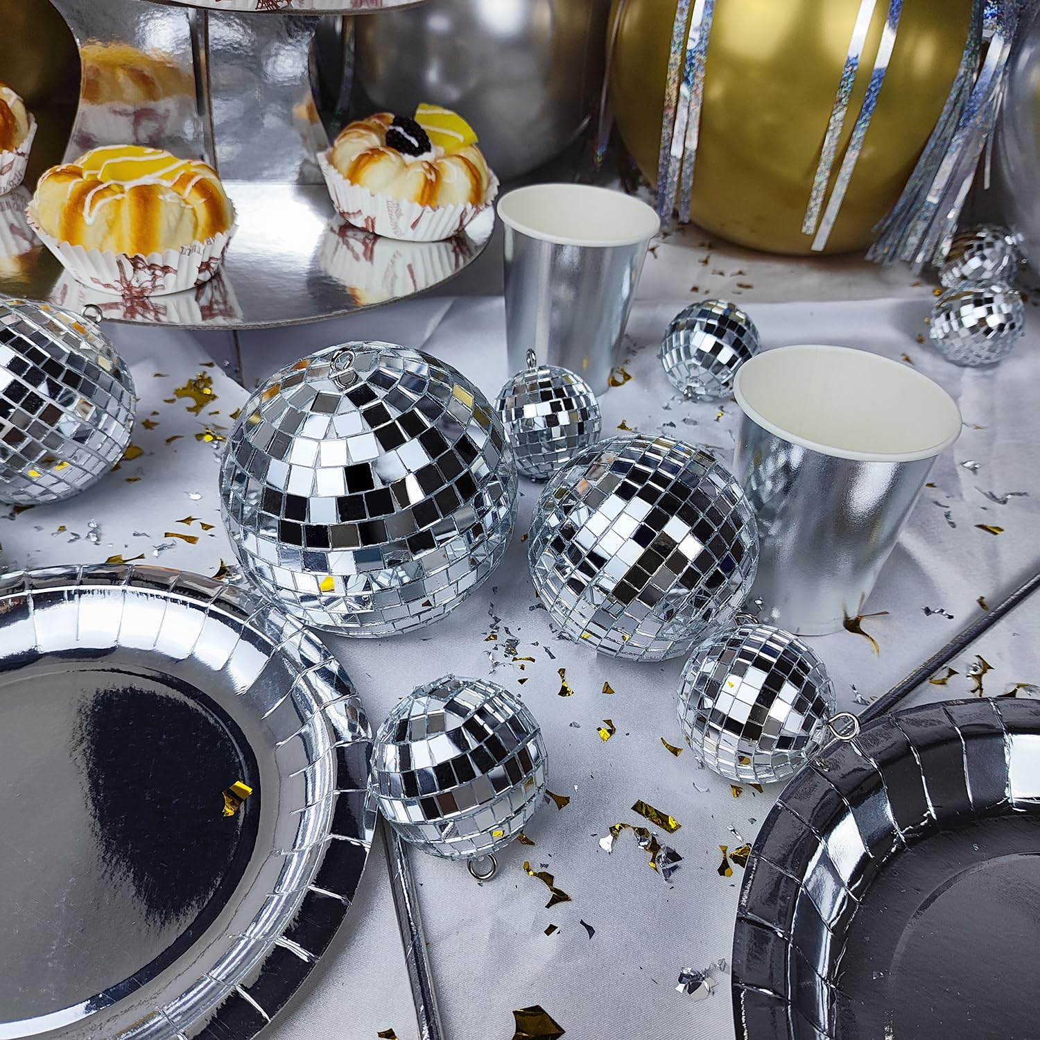 54 Pcs Mini Silver Disco Balls - Hanging Mirror Ornaments for Party, Wedding, Christmas Supplies - Image 2